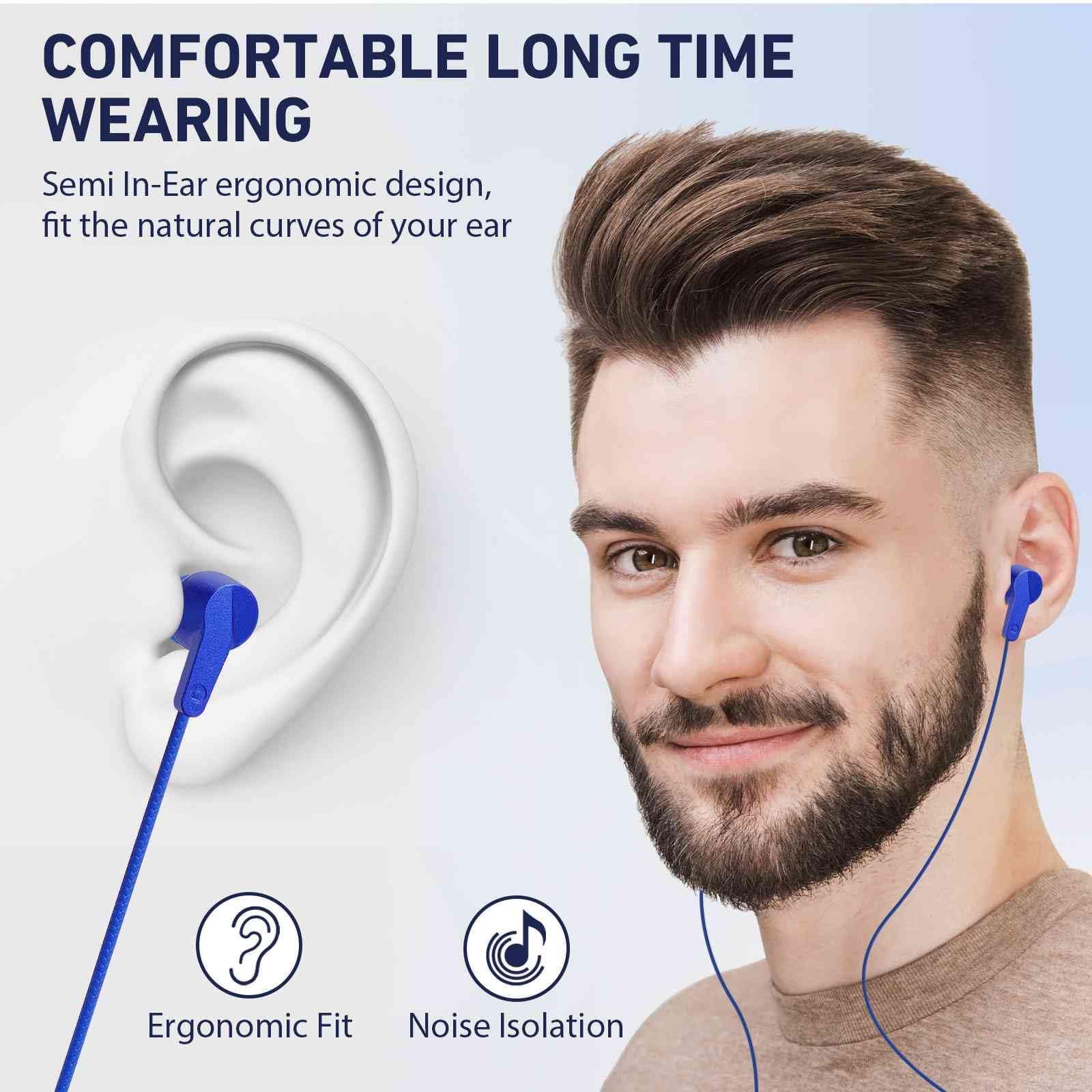UrbanX R2 Wired in-Ear Headphones with Mic - Noise Isolating Earphones with Deep Bass, Tangle-Free Cord & Silicone Tips - Compatible with QMobile Noir Z10 & Smartphones - Perfect for Commuting, Workouts & Gaming