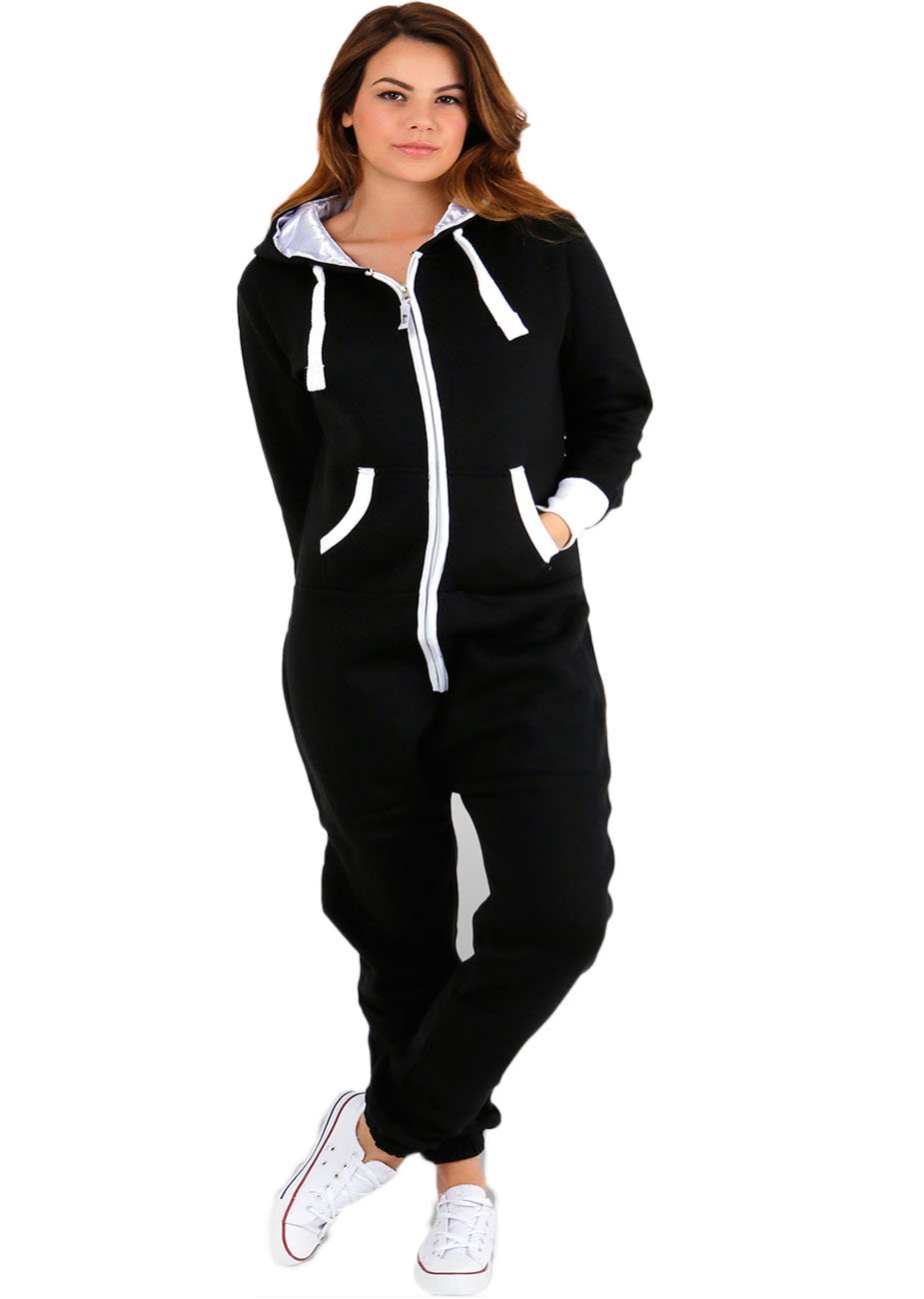Parsa Fashions® Women's Hooded Zip-Up Jumpsuit - Plain One-Piece Romper with Zipper, S-XL (8-16) - Casual Wear, Lounge Outfit, Sleepwear & Street Style Fashion