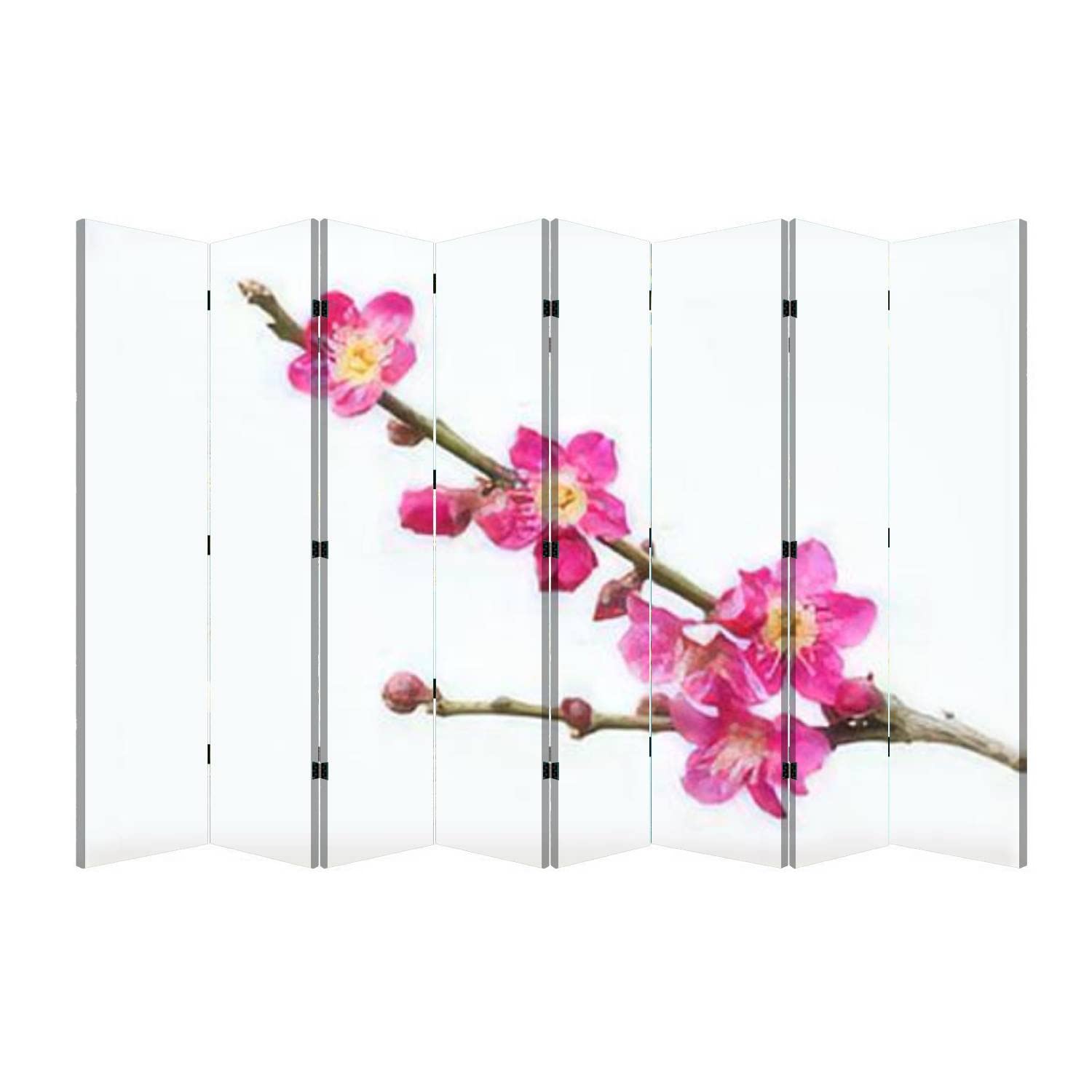 Freestanding Privacy Screen - 8 Panel Foldable Room Divider with Plum Blossom Design, White Canvas Partition Wall for Home & Office - Perfect for Creating Private Spaces in Living Rooms, Bedrooms, and Workspaces