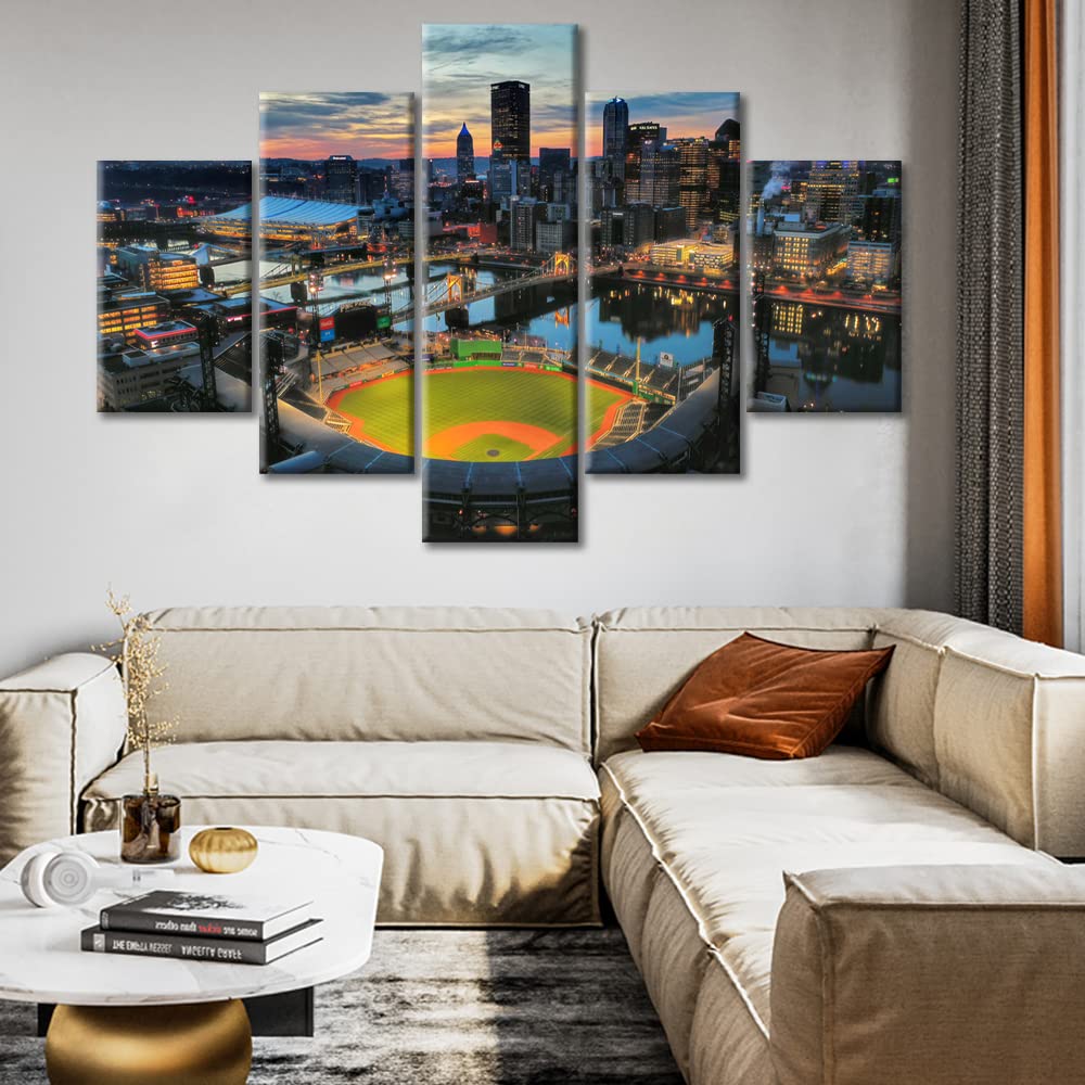 PNC Park Pittsburgh Cityscape Wall Art Set - 5 Piece Baseball Stadium Decor, Framed & Ready to Hang (60