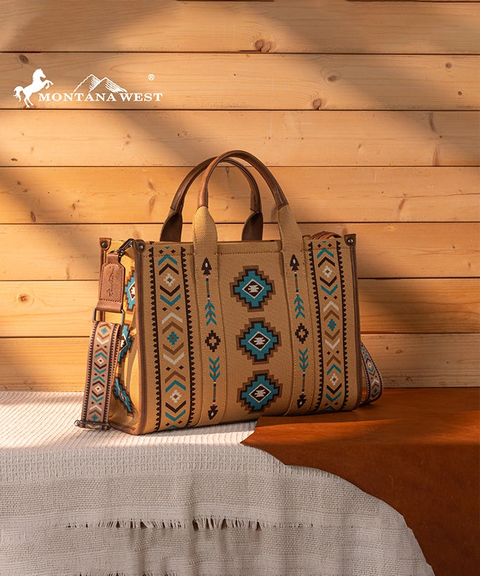 Montana West Aztec Retro Arrows Print Dual Sided Large Tote Bag for Women - Stylish Beach Tote, Work Bag & Everyday Carry Purse
