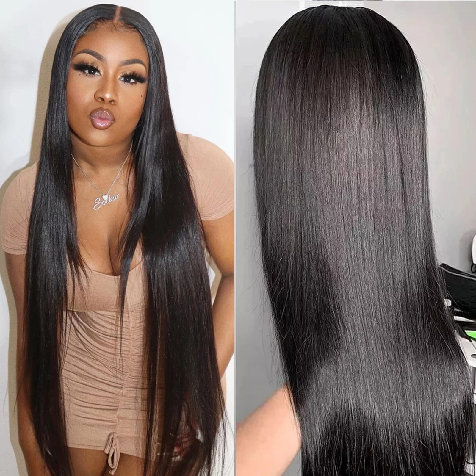 ISEE Hair 10A Brazilian Straight Human Hair Lace Front Wig - 180% Density, Pre Plucked with Baby Hair, Bleached Knots, Natural Color, 13x4 Transparent Lace, 32 Inch - Perfect for Black Women | Everyday Wear, Special Occasions & Protective Styling