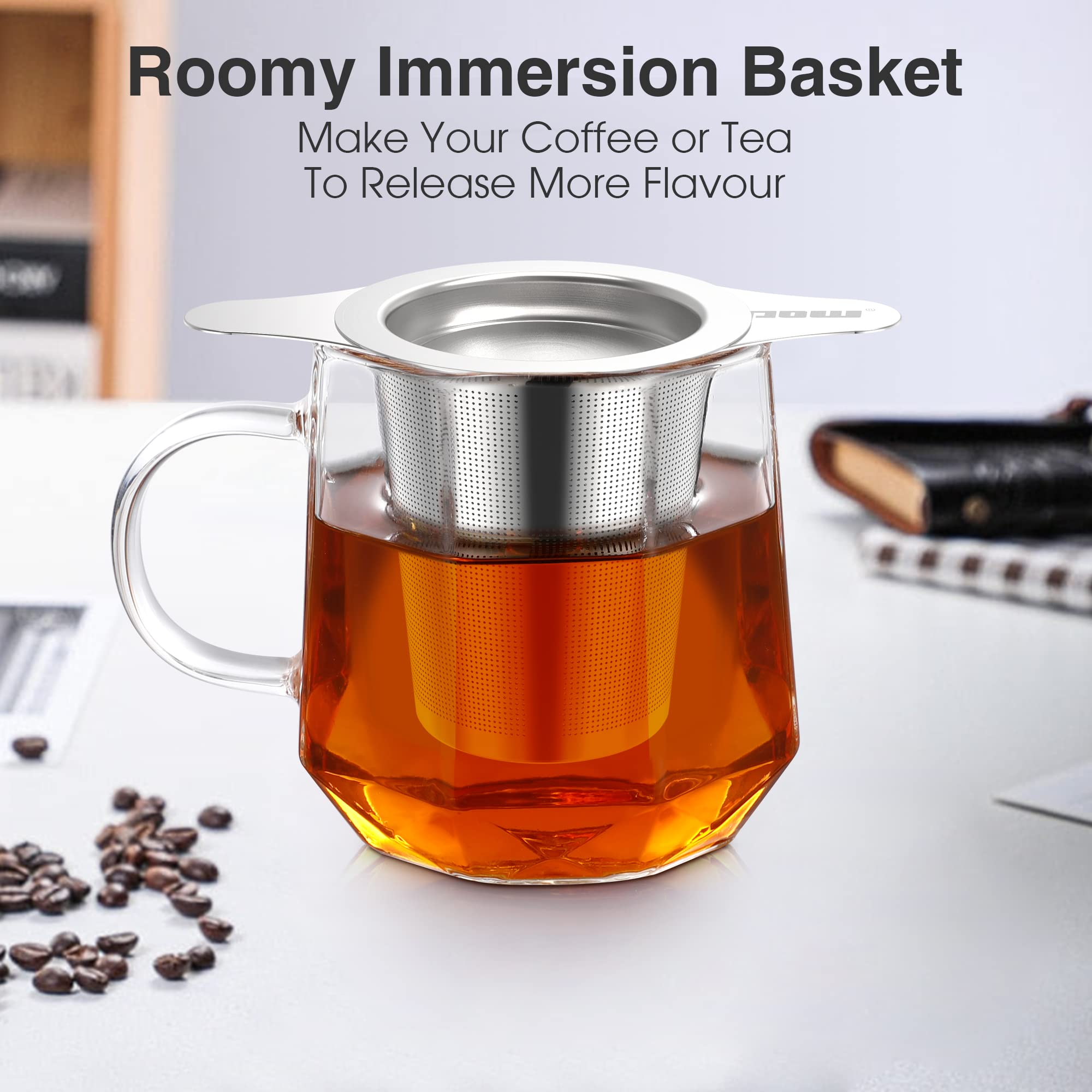 IPOW Reusable Stainless Steel Coffee Filter - Eco-Friendly Paperless Coffee Maker Strainer with Double Fine Mesh for Loose Tea & Ground Coffee - Fits Cups, Mugs & Teapots - Perfect for Home, Office & Camping Use