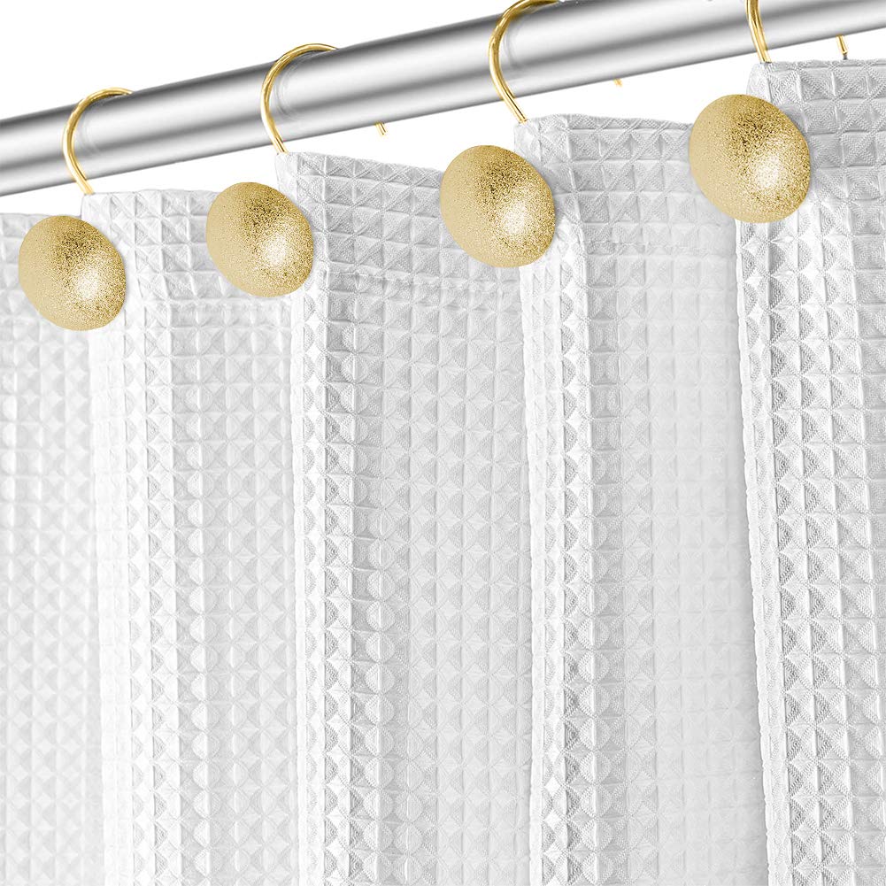 12 Pack Rust-Proof Gold Shower Curtain Hooks - Hemispherical Metal Bathroom Shower Rings for Windows & Bathtub, Durable Curtain Accessories Set (Perfect for Bathroom Decor & Home Upgrade)