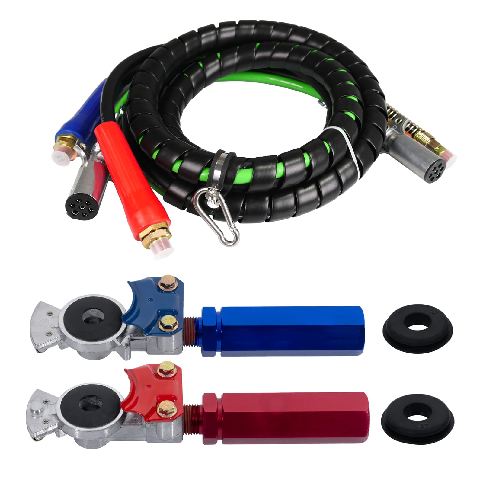 12FT Semi Truck Air Line Kit - 3-in-1 ABS 7 Way Electrical Cable, Air Brake Hoses with Glad Hands & Handles - Heavy Duty Air Brake System for Semi Trucks, Trailers & Tractors - Perfect for Long Haul Transport & Fleet Maintenance