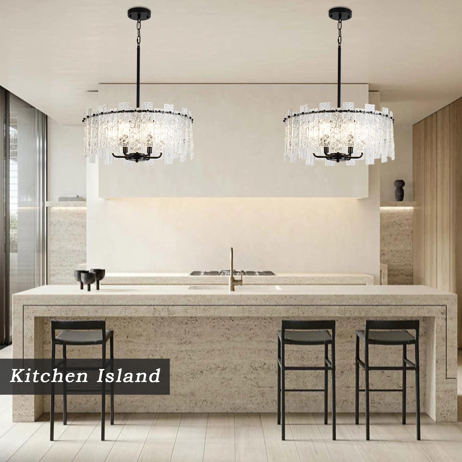 Modern Crystal Chandelier - 6-Light Luxury Water Ripple Glass Round Ceiling Light Fixture for Dining Room, Living Room, Bedroom & Kitchen Island | Elegant Home Lighting Decor for Weddings, Restaurants & Luxury Interiors
