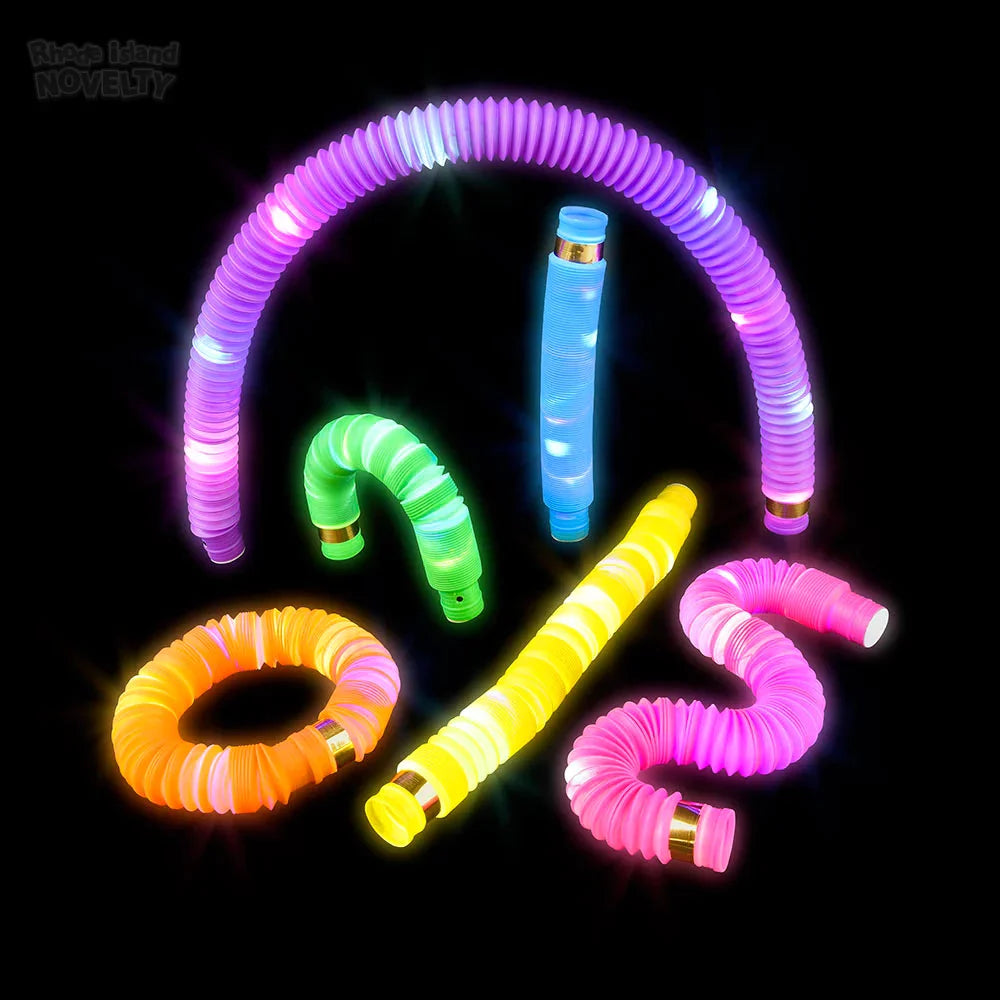 8-Pack LED Light Up Pop Fidget Tubes - Sensory Stress Relief Toys for Kids & Adults - Perfect for Anxiety Relief, Classroom Rewards and Party Favors