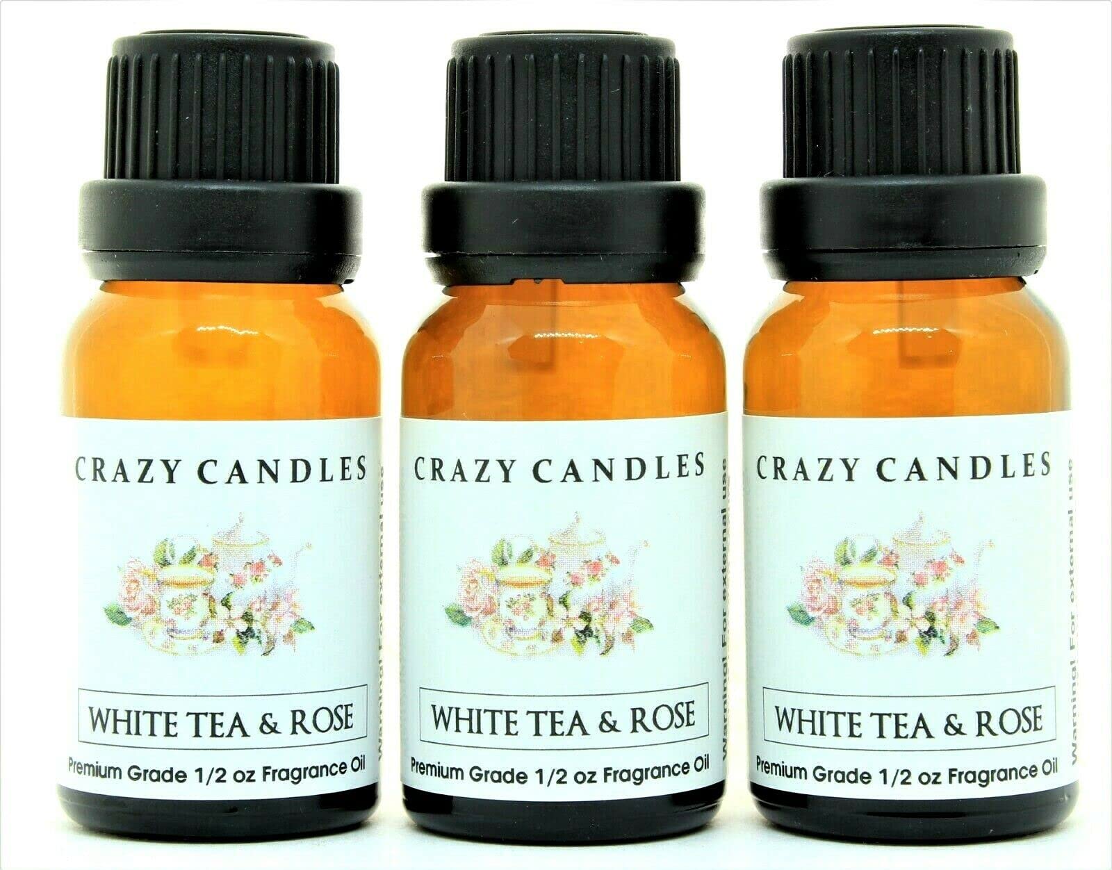 Premium White Tea & Rose Fragrance Oil - 3 Bottles (1/2 Fl Oz/15ml Each) - Aromatherapy, Candles, Diffusers & DIY Perfume Making