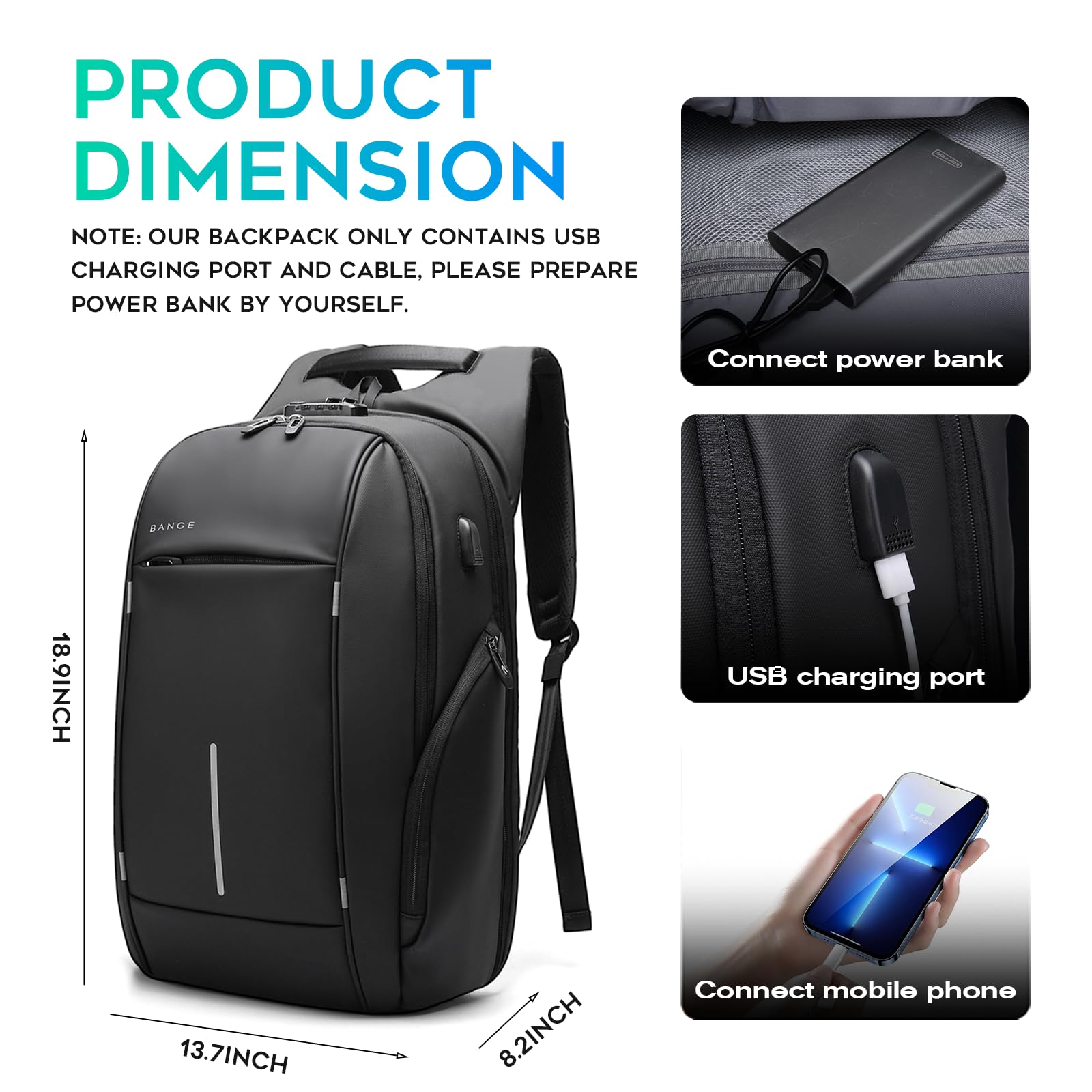 BANGE Lightweight Travel Backpack for Men & Women - 15.6 Inch Laptop Backpack, Durable Work Backpack for Business, College, Commuting & Outdoor Adventures