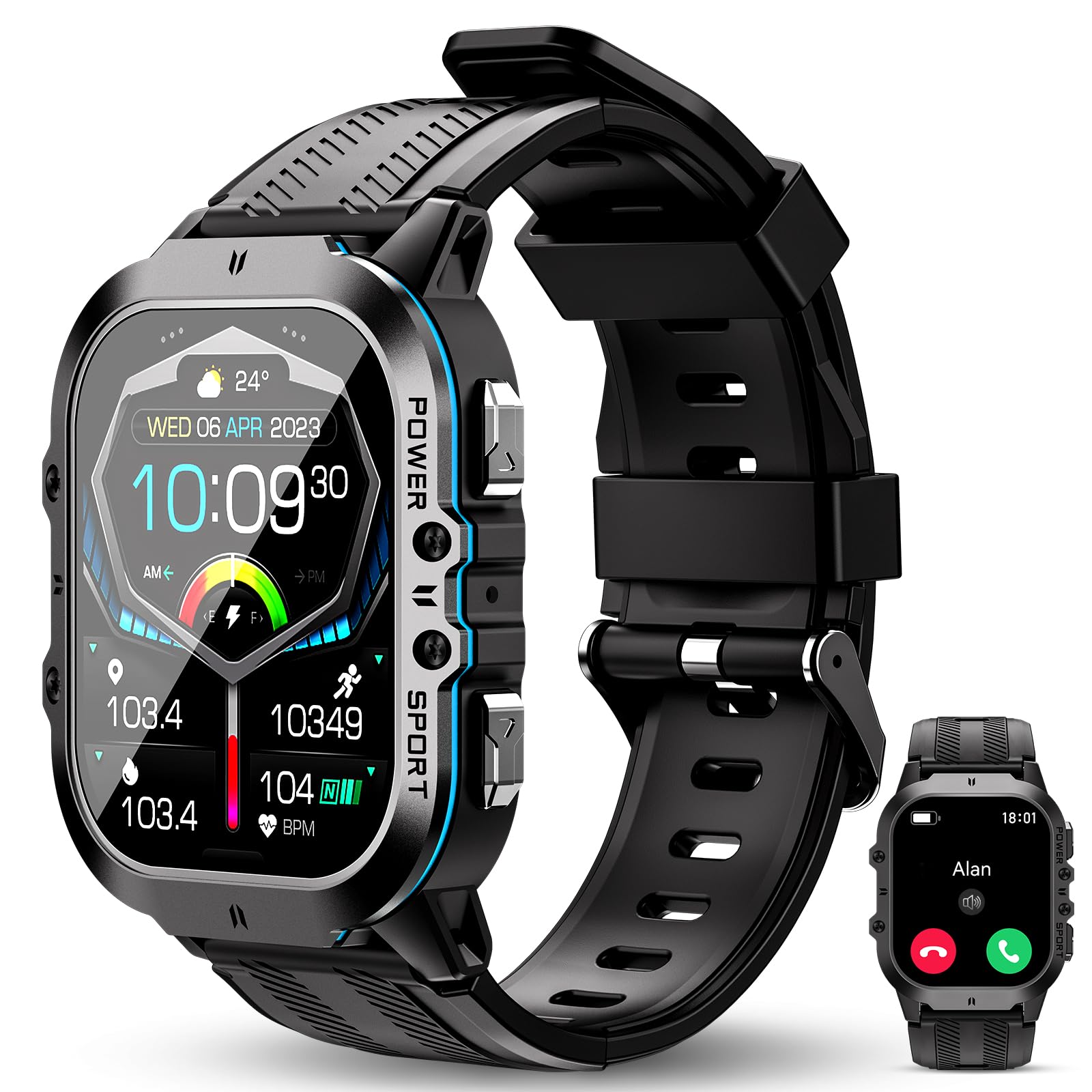 OUKITEL BT20 Military Smart Watch for Men & Women - 50M Waterproof Rugged Fitness Tracker with Bluetooth Calling, Voice Assistant, 1.96