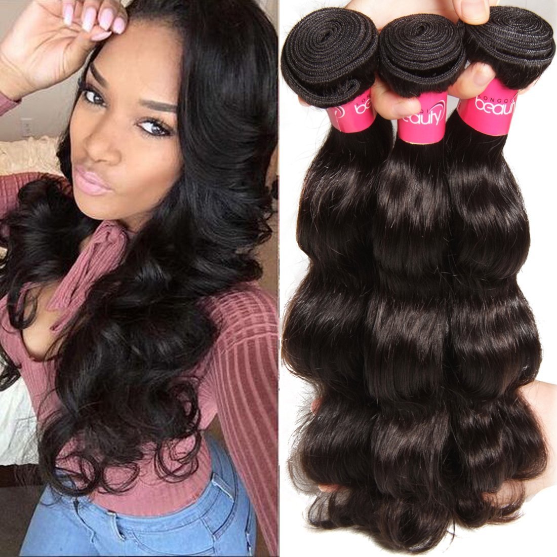 Klaiyi Hair Malaysian Body Wave 4 Bundles 8A Grade Virgin Human Hair Extensions 16-22 Inch Natural Weave (95-100g/pc) - Perfect for Daily Styling, Parties & Special Occasions