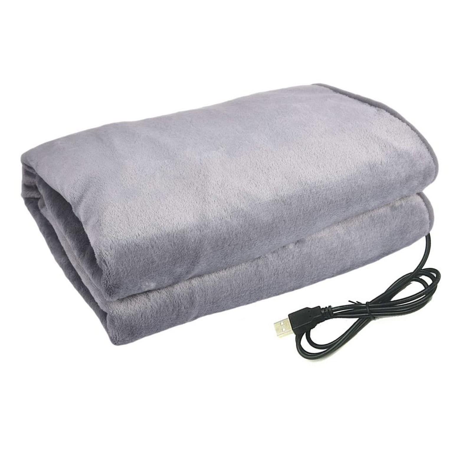 USB Electric Heating Blanket - 100 x 70 cm Gray Washable Heated Throw for Car, Office & Home Use - Soft Warm Shawl for Winter, Travel & Relaxation