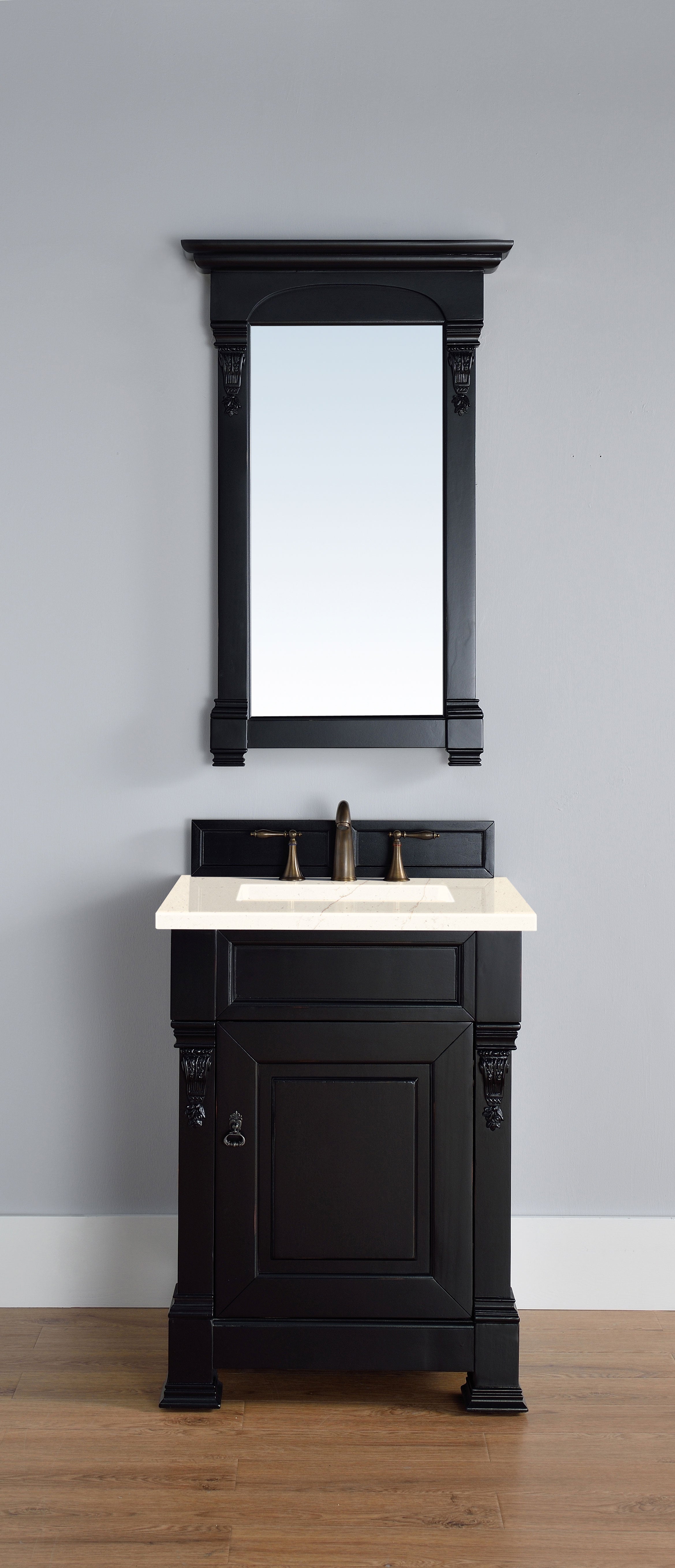 Brookfield 26 Inch Single Bathroom Vanity Set with 3CM Eternal Marfil Quartz Top in Antique Black - Perfect for Modern and Traditional Bathroom Designs