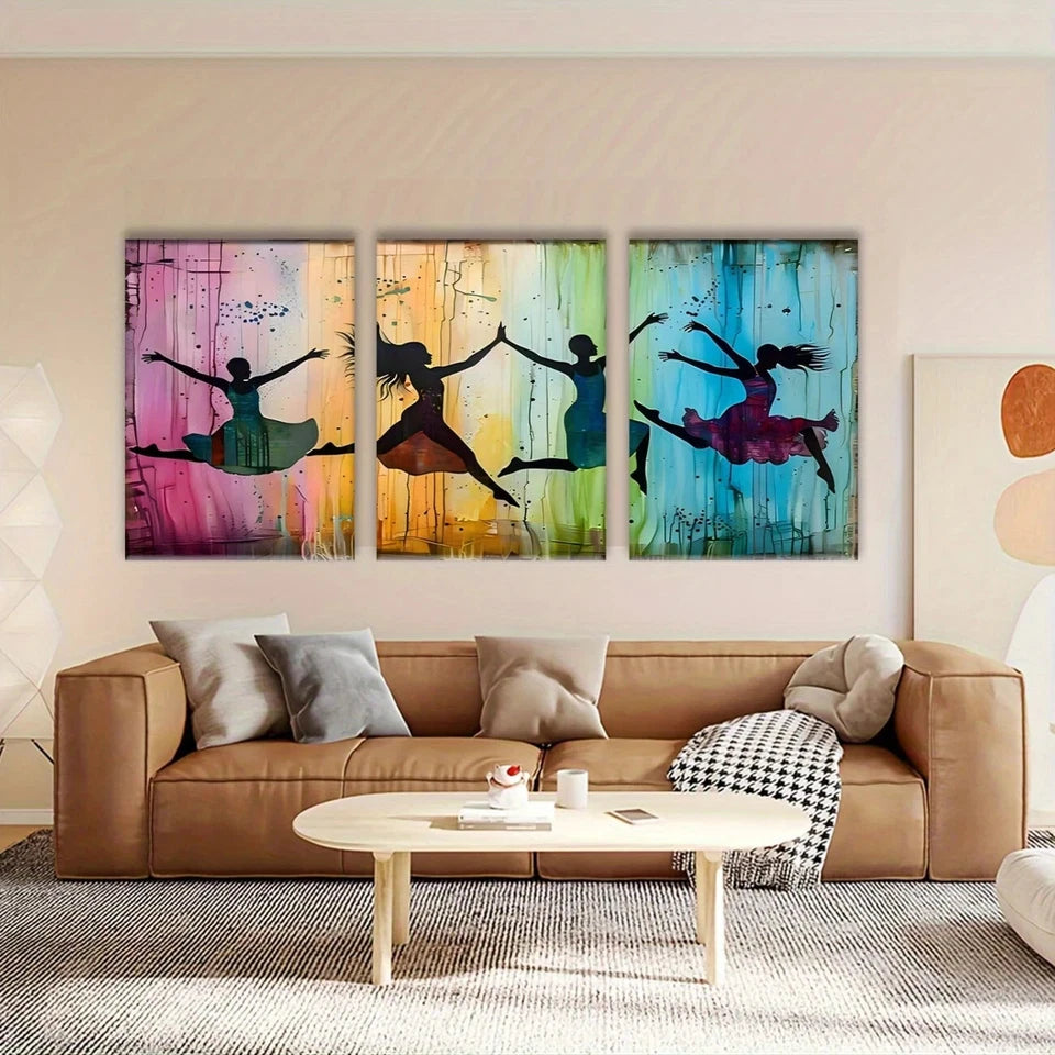3-Piece Abstract Dance Theme Luxury Metal Wall Art Prints - Ready to Hang Modern Home Decor for Living Room, Bedroom & Office