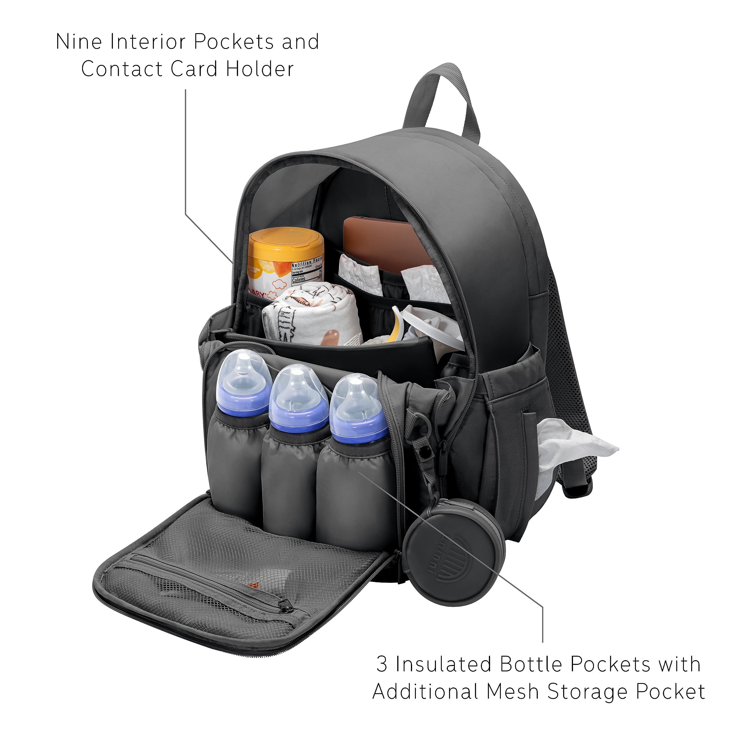 **Uninni Large Baby Diaper Backpack for Moms & Dads – Waterproof Travel Bag with Portable Changing Pad & Removable Pacifier Case – Perfect for Daycare, Travel & Outings (Black)**
