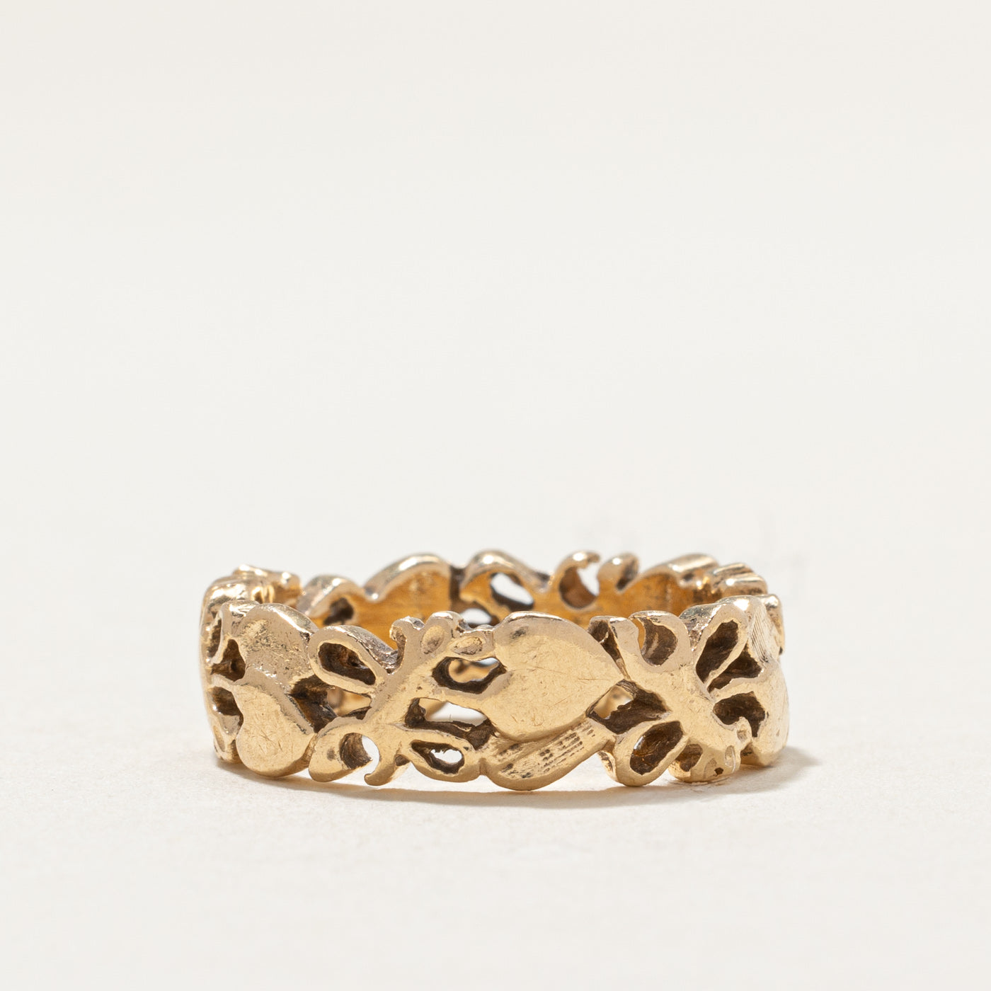 14K Yellow Gold Nature-Inspired Open Band Ring - 6.3mm Width - Size 5.5 - Perfect for Weddings, Anniversaries & Everyday Elegance