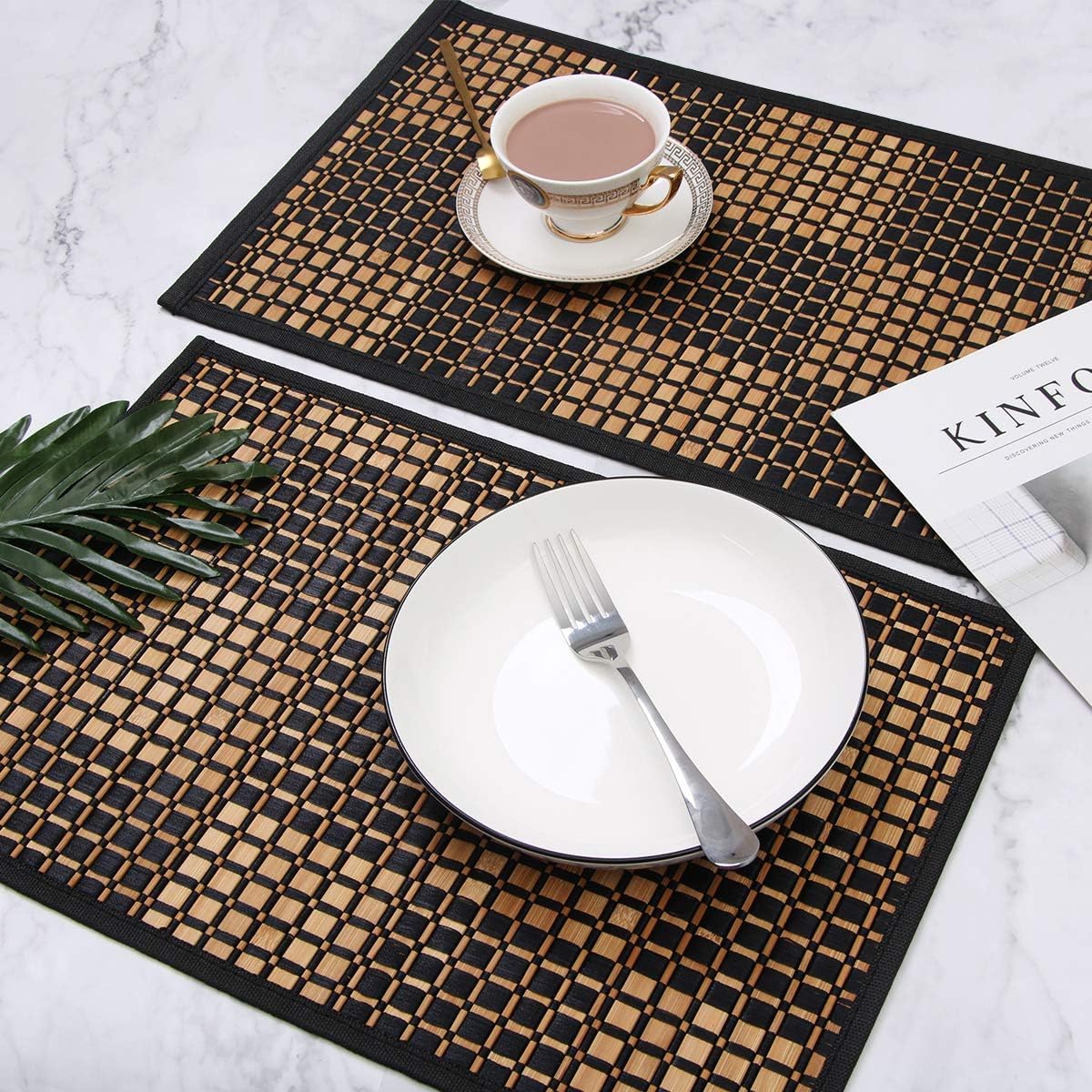 Eco-Friendly Bamboo Placemats Set of 4 - Stain & Heat Resistant Dining Table Mats - Durable Kitchen Table Place Mats for Everyday Use - Perfect for Family Dinners, Parties & Home Decor (Black)