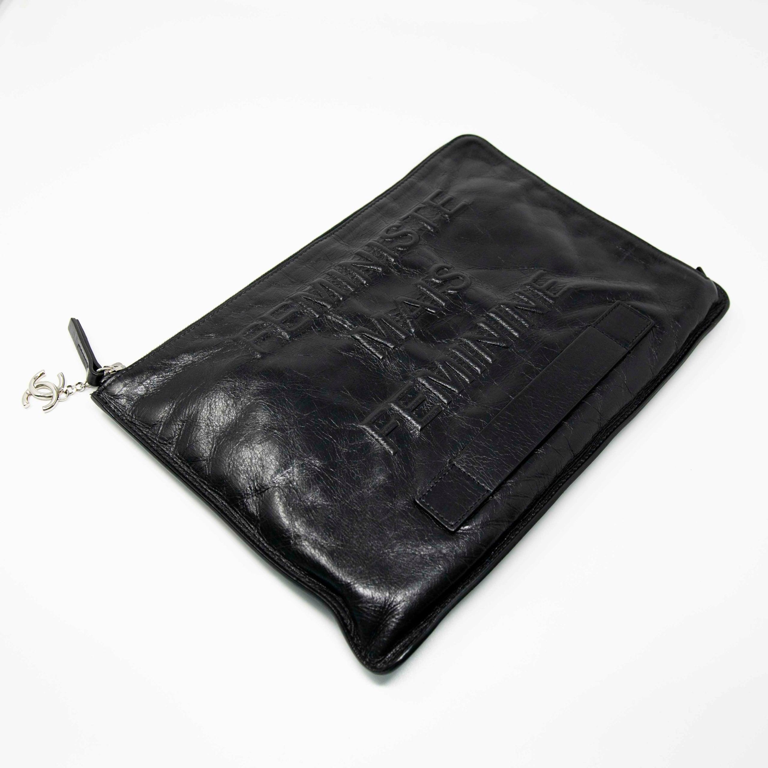 Chanel Black Feministe Mais Feminine Clutch Bag - Luxury Designer Evening Clutch for Women, Perfect for Parties, Weddings & Special Occasions