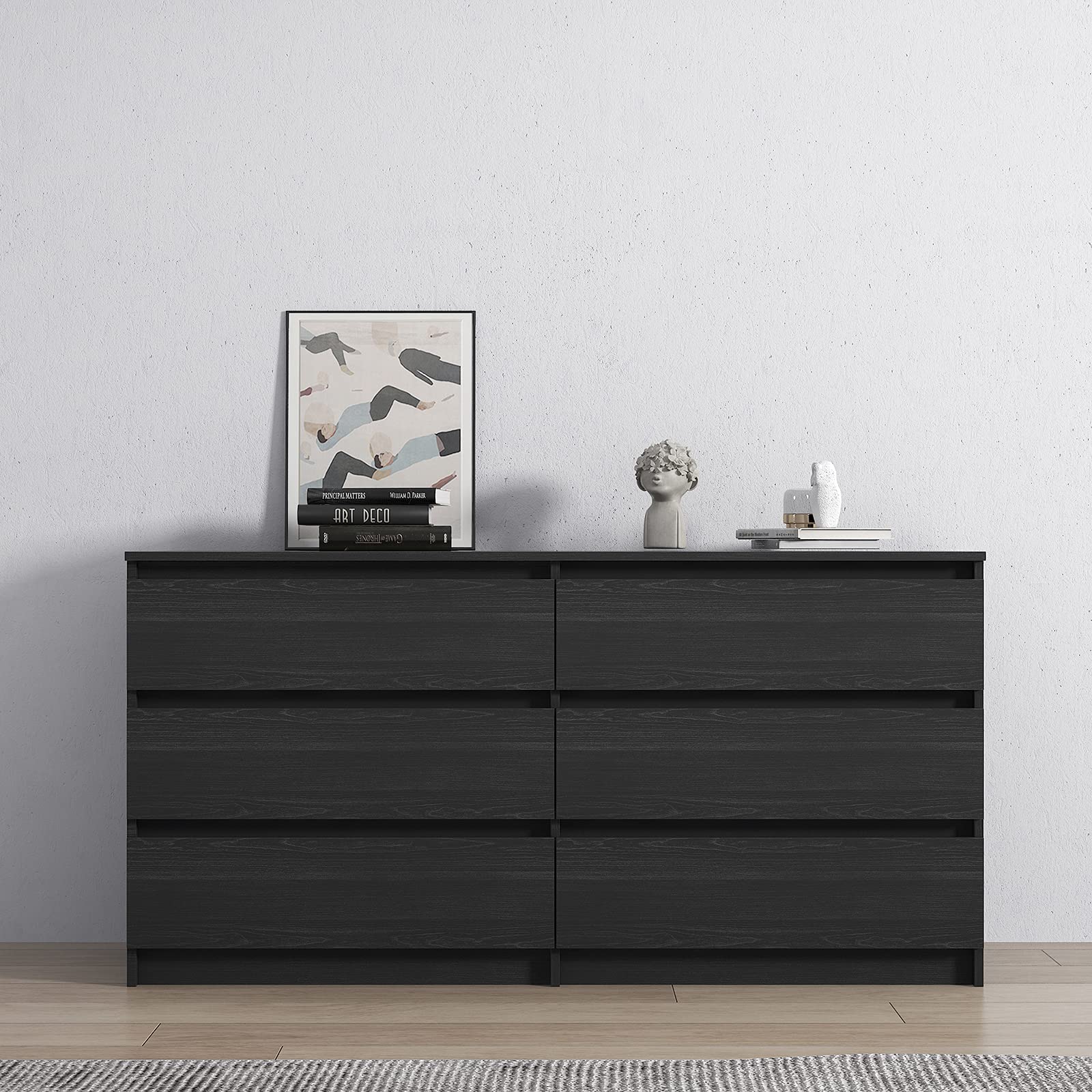 6-Drawer Woodgrain Storage Cabinet - Nightstand & Bedside Table for Bedroom Organization | Perfect for Small Spaces, Home Decor & Apartment Living