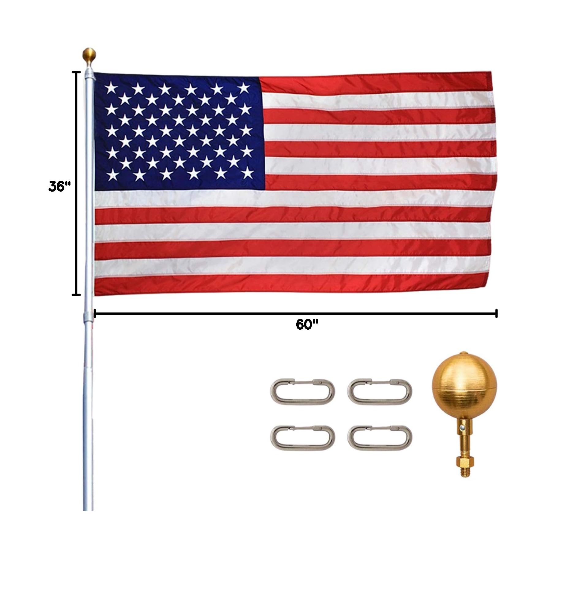 15ft Heavy Duty Telescoping Flag Pole Kit - Anodized Aluminum Silver Flagpole Made in USA with 3x5 American Flag & Dual Flag Hardware | Perfect for Residential, Commercial & Patriotic Events