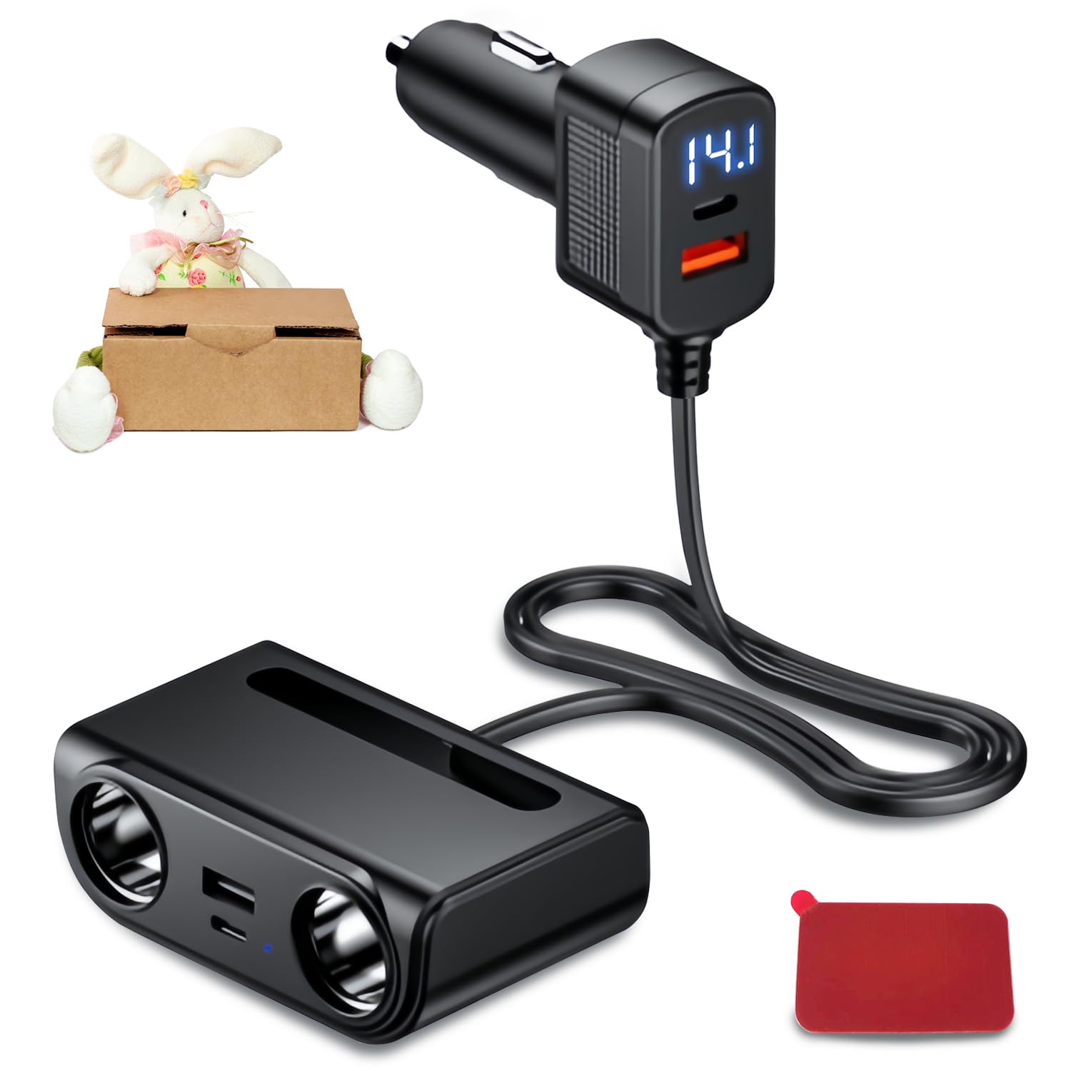 120W Dual USB Car Charger with QC 3.0 & PD Fast Charging, 12V/24V Cigarette Lighter Splitter with Voltmeter - Compatible with iPhone, Samsung, Android Phones - Perfect for Road Trips & Long Drives