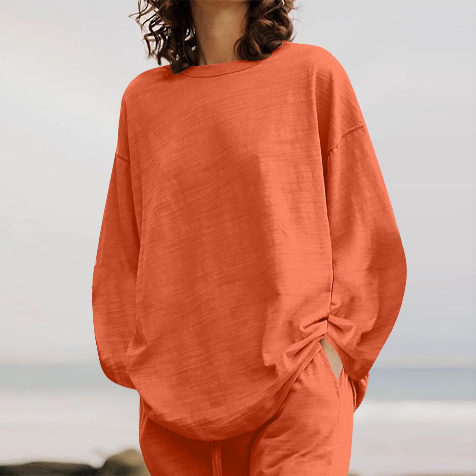 Oelaio Women's Plus Size Brown Pajama Set - 2 Piece Outfit with Pockets, Wide Leg Lounge Pants & Top | Fall Sleepwear, Loungewear for Comfort at Home & Cozy Nights