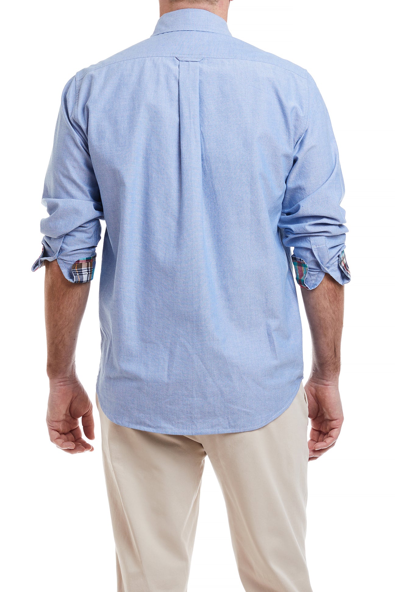 Chase Shirt Blue Oxford Button-Down with Weston Patch Madras Trim | Men's Casual Dress Shirt for Office, Business & Smart Casual Outfits