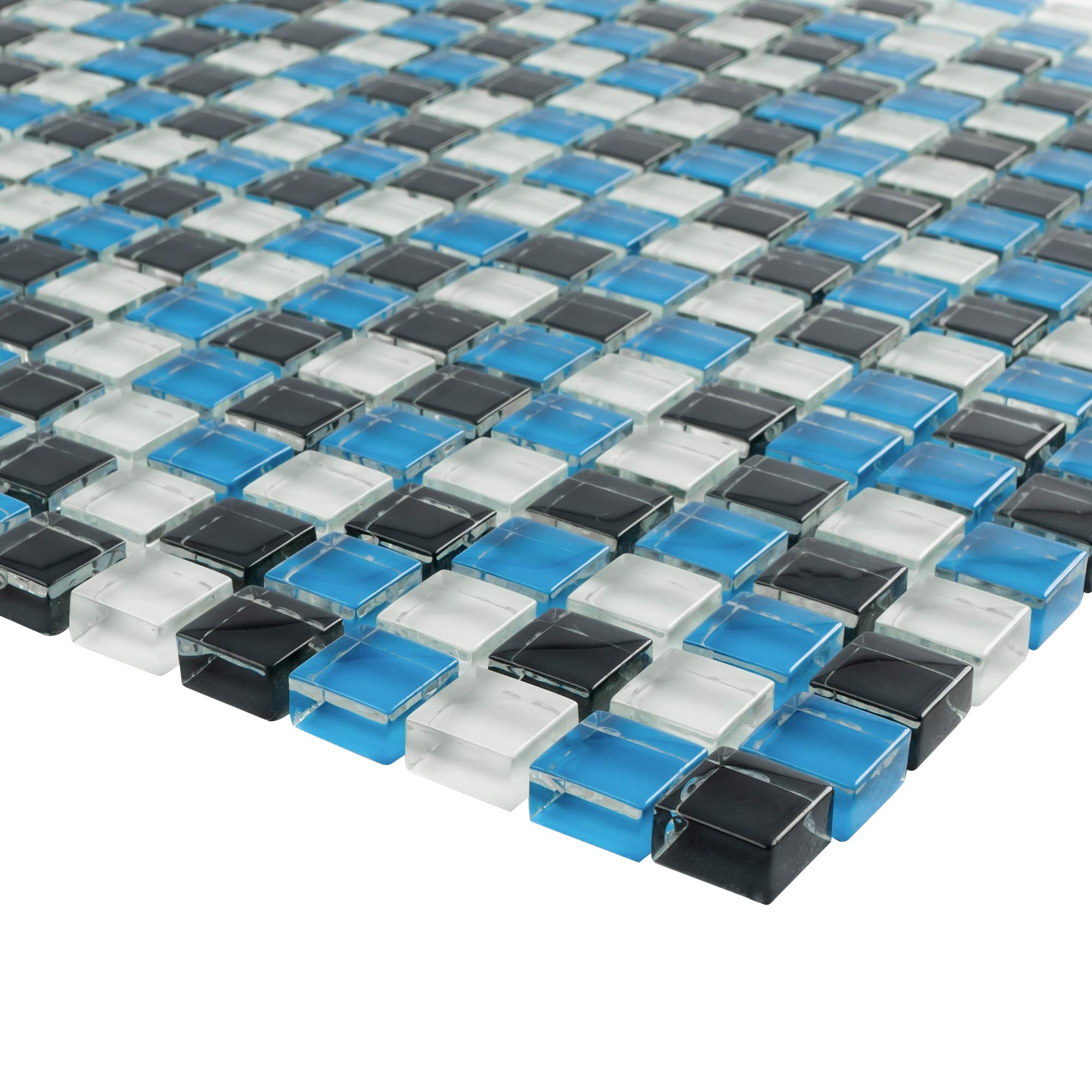 Blue & Black & White Glass Mini Dot Penny Square Mosaic Tile Sheet - 10 Pack for DIY Backsplash, Bathroom Wall, and Kitchen Decor