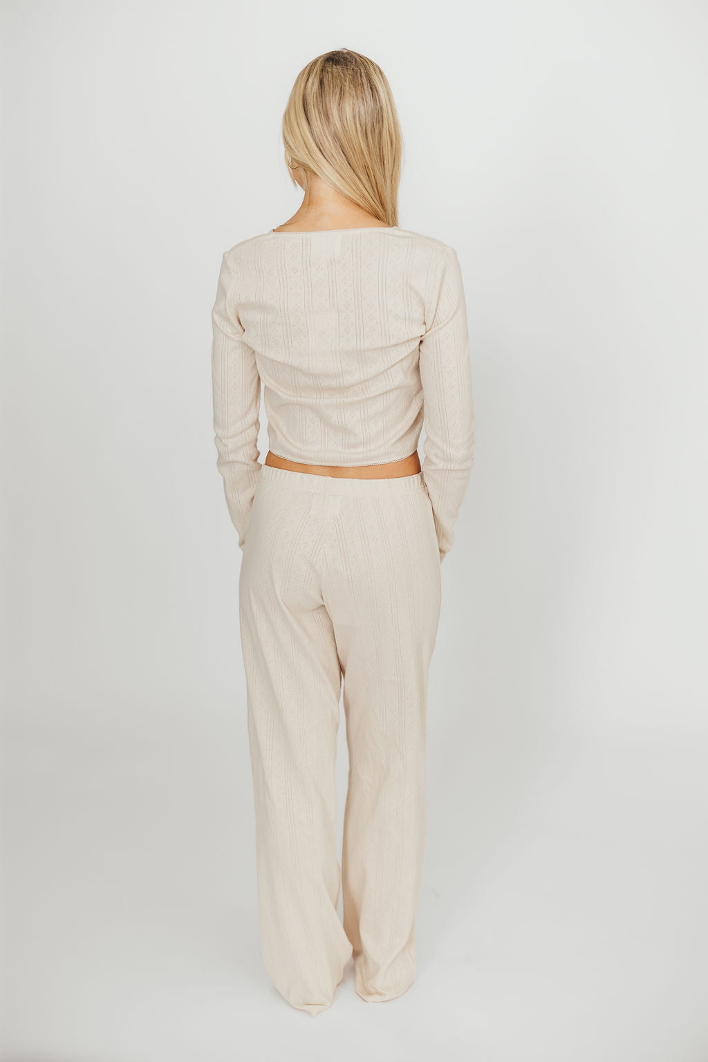 Miller 100% Cotton Pointelle Pants for Women - Soft Cream Knit Lounge Pants | Perfect for Yoga, Sleepwear & Cozy Home Wear