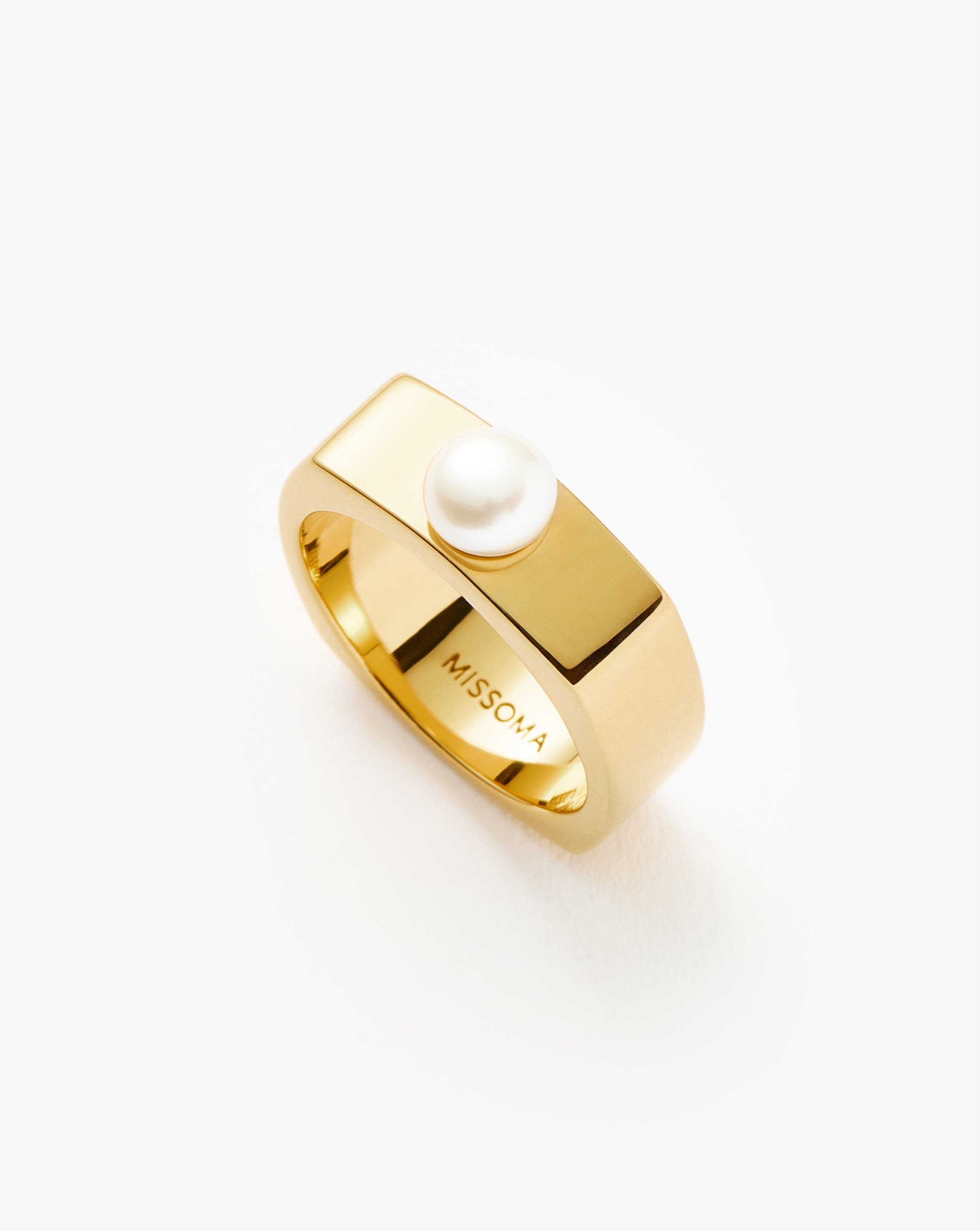 Chunky Square Pearl Button Ring - 18K Gold Vermeil & Genuine Pearl Jewelry for Women - Perfect for Weddings, Parties & Everyday Elegance