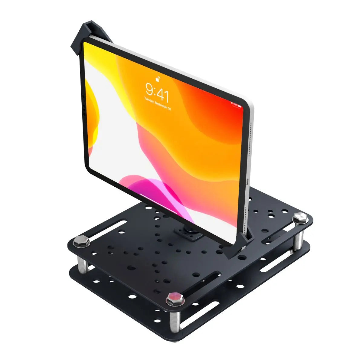 Universal Tablet Security Forklift Mounting Kit with Adjustable Holder & Anti-Slip Plates - Heavy Duty Dash Mount for iPad, Samsung Tabs in Warehouses & Industrial Workplaces