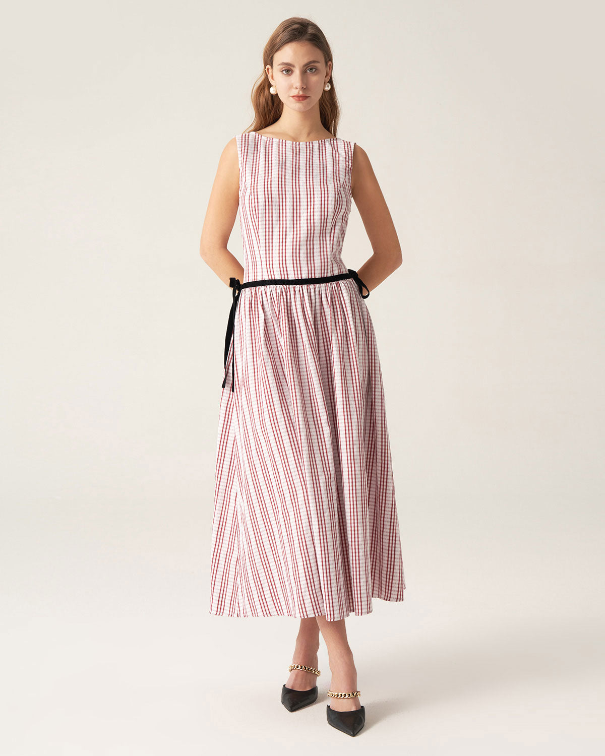 Stylish Red Plaid Boat Neck Midi Dress for Women - Perfect for Fall Fashion, Office Wear & Casual Outings
