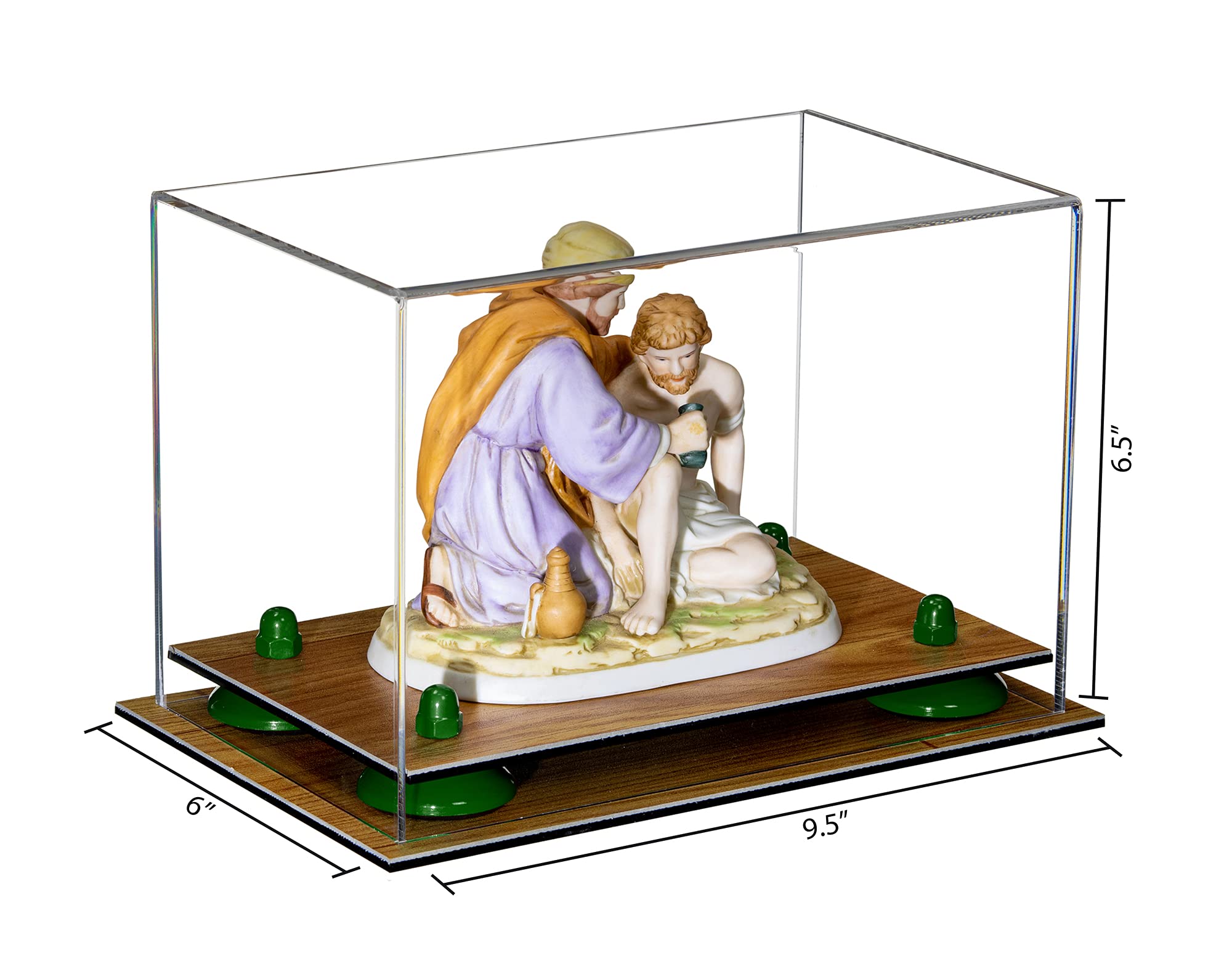 Clear Acrylic Display Case with Wood Base & Green Risers - 9.5