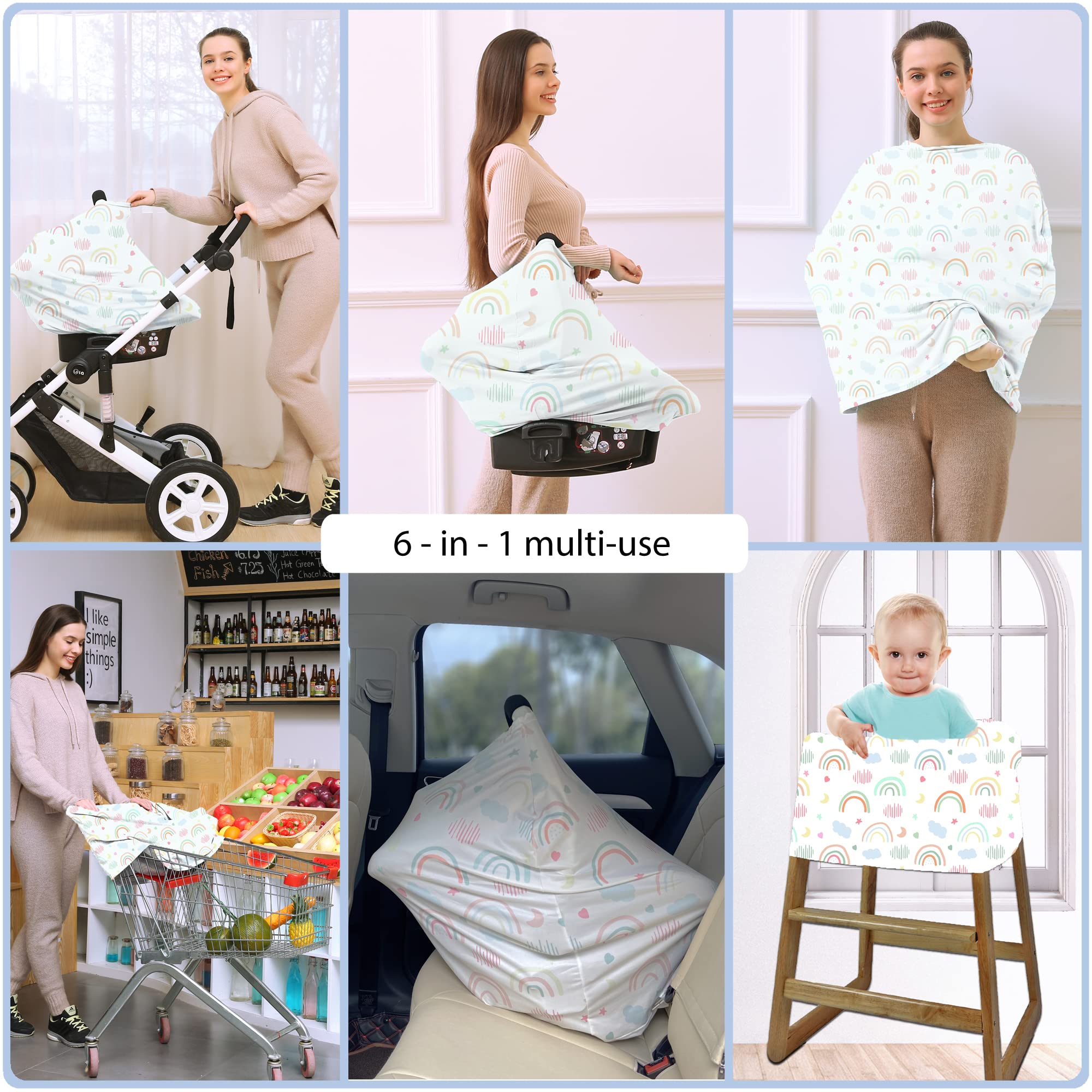 Best Baby Car Seat Covers - Multi-Use Nursing Car Seat Canopy & Breastfeeding Cover, Perfect Baby Shower Gift for Boys & Girls (Rainbow) - Ideal for Travel, Nursing Privacy & Outdoor Protection