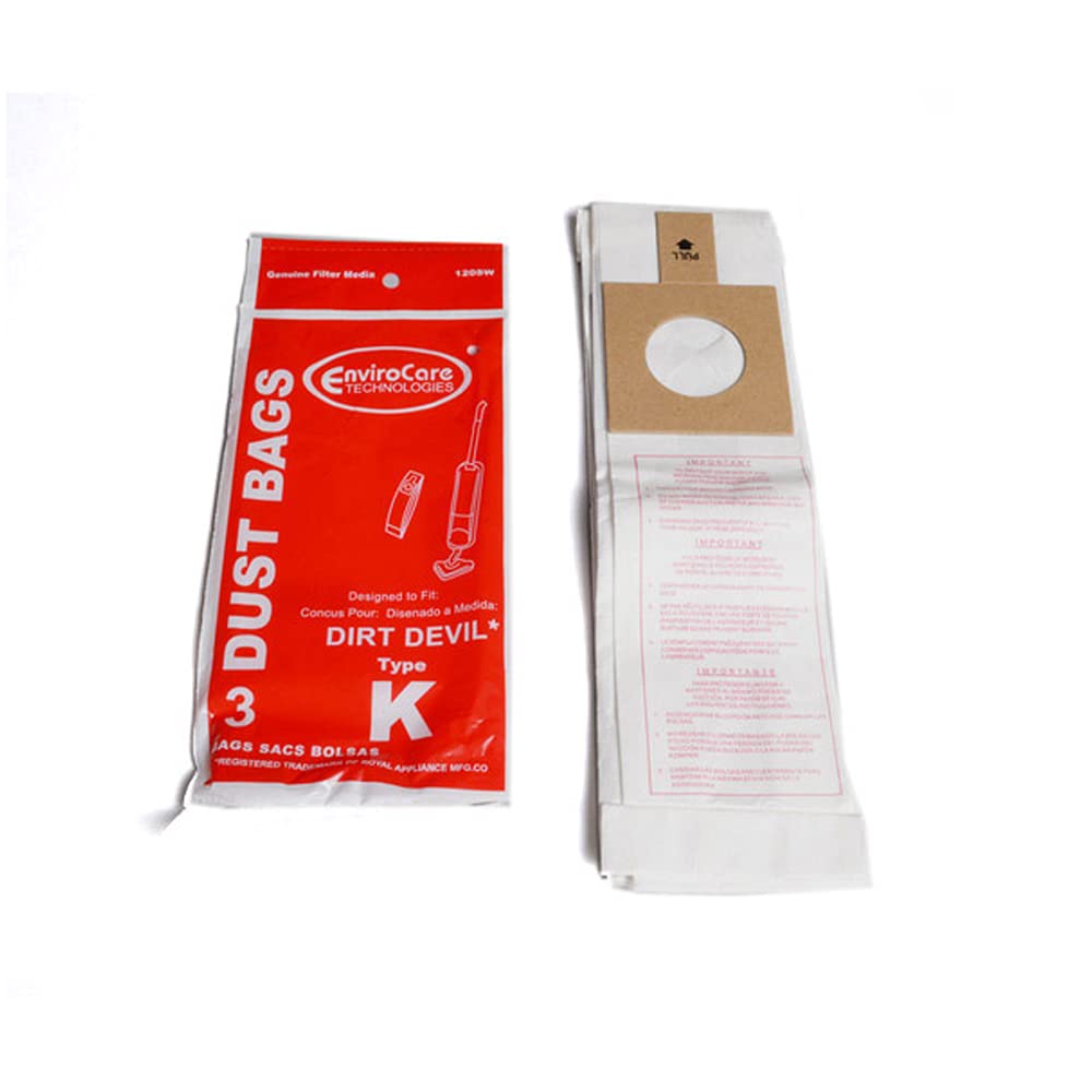 Dirt Devil Stick Vac Type K Replacement Bags - 9 Pack | Genuine OEM Vacuum Bags for Dirt Devil Stick Vacuums | Ideal for Pet Hair, Dust & Allergies | Home & Office Cleaning