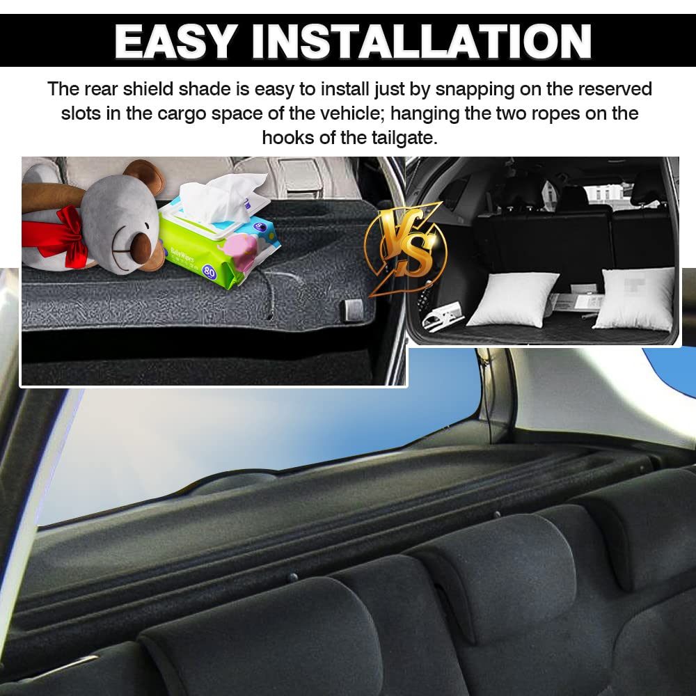 Powerty Cargo Cover for Honda Fit 2009-2011 | Trunk Organizer, Security Shield & Shade | Heavy-Duty Load Bearing | Perfect for Road Trips, Grocery Hauling & Vehicle Protection