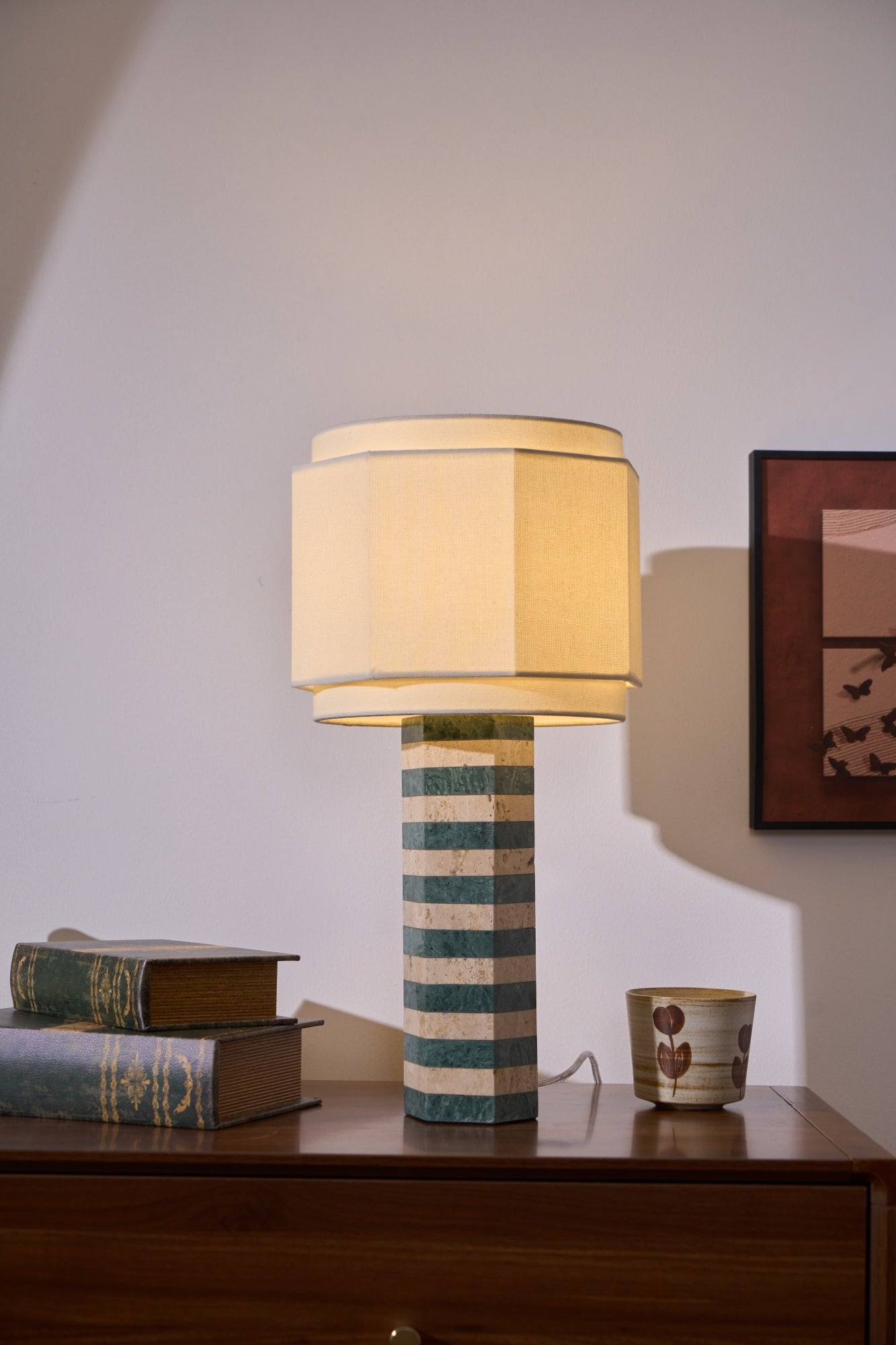 Modari Striped Stone Table Lamp - Modern Decorative Lighting for Living Room, Bedroom & Office - Perfect for Home Decor & Ambiance