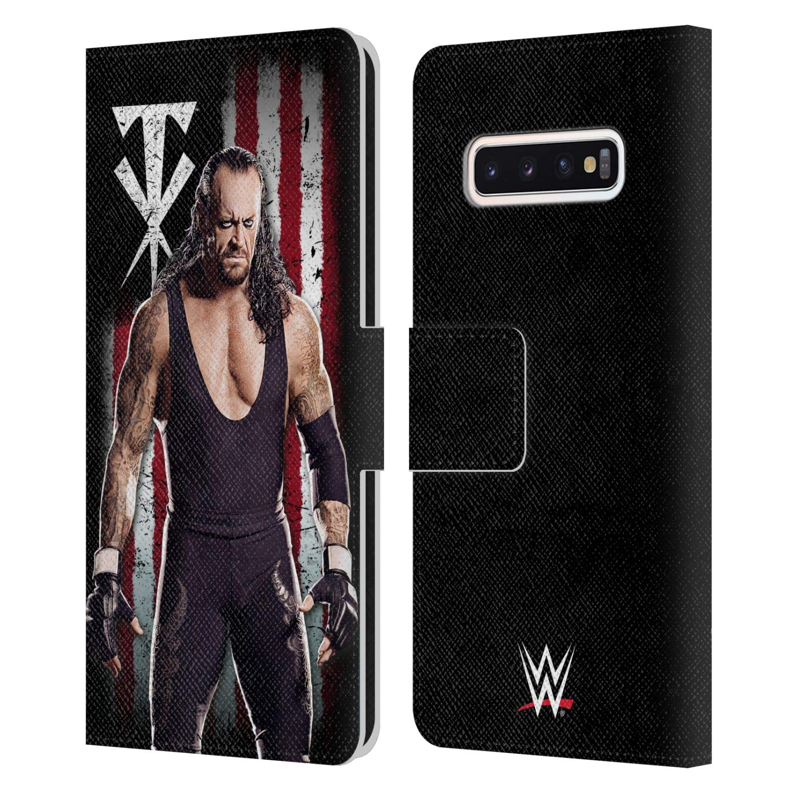 Head Case Designs WWE Undertaker American Flag Leather Wallet Case for Samsung Galaxy S10 – Officially Licensed Superstars Cover for Daily Use & Travel