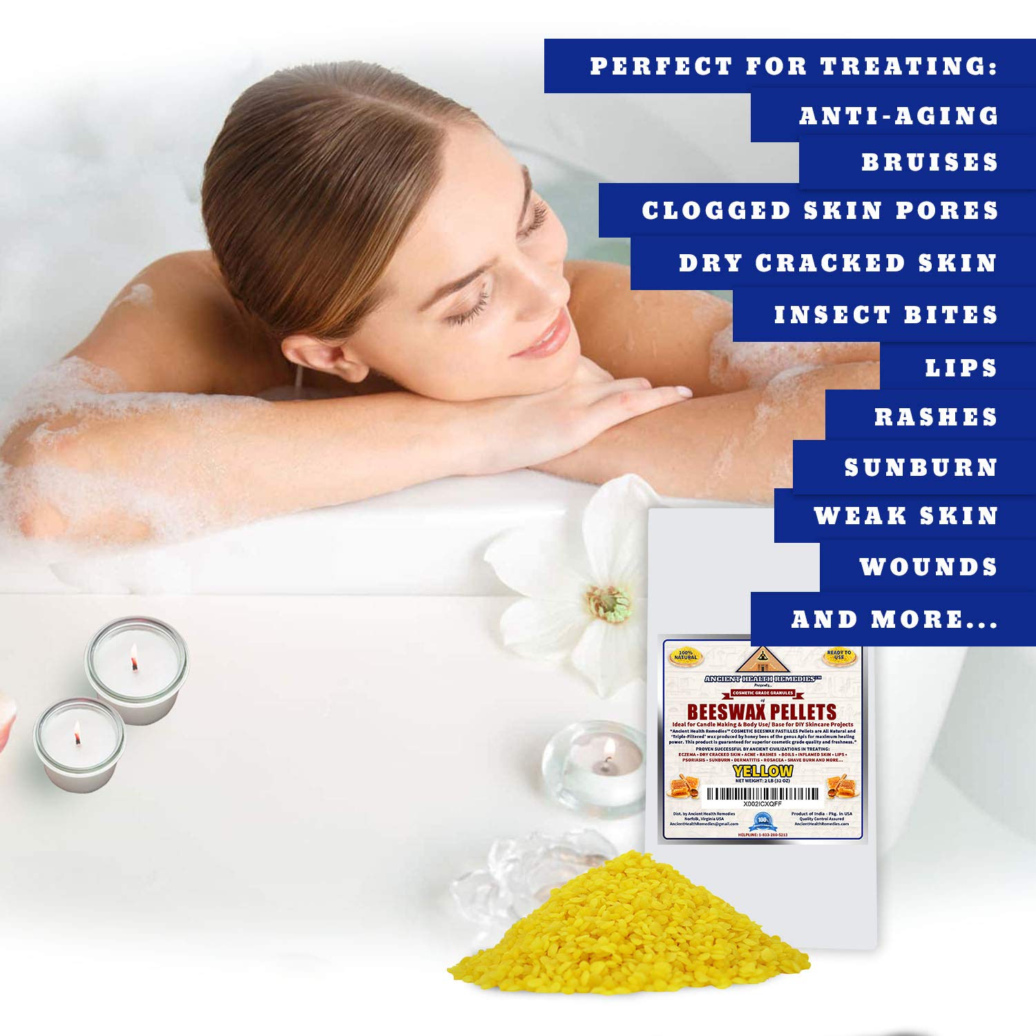 Pure Natural Cosmetic Grade Yellow Beeswax Pellets - Triple Filtered for DIY Skincare, Candle Making & Lip Balms (2 LB) | Perfect for Homemade Beauty Products, Soap Crafting & Aromatherapy