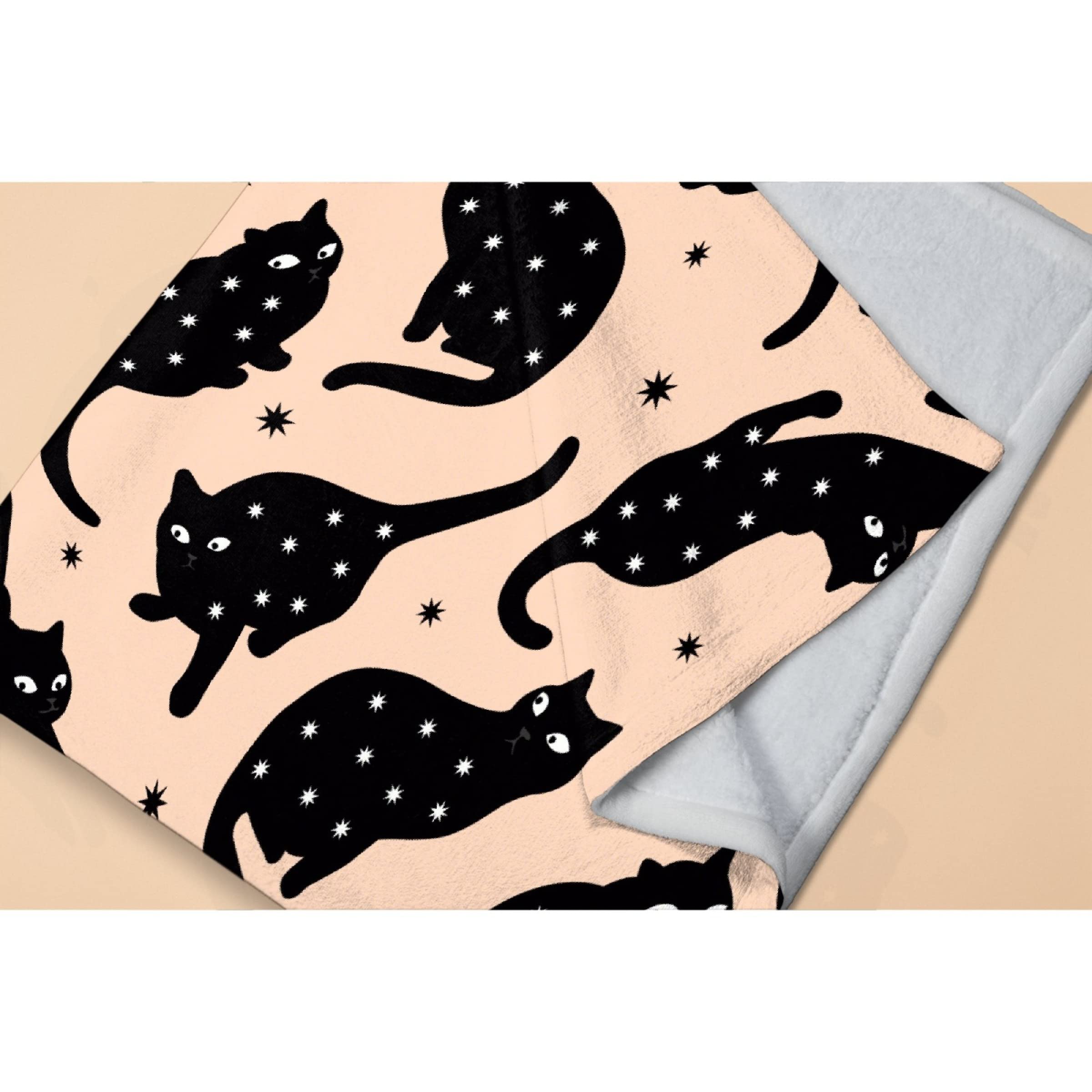 Black Cat Stars Fleece Throw Blanket - Super Soft Flannel Blanket for Bed, Couch & Travel - 120x90 Inch Cozy Blanket for Family - Perfect for Movie Nights, Camping & Home Decor