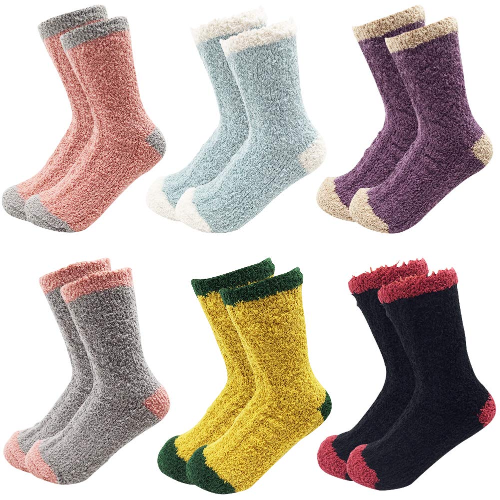 6 Pairs Cozy Christmas Holiday Socks for Adults - Warm Winter Fuzzy Socks with Anti-Slip Bottom (Plus Size Available) - Perfect for Xmas Gifts, Winter Comfort & Holiday Parties