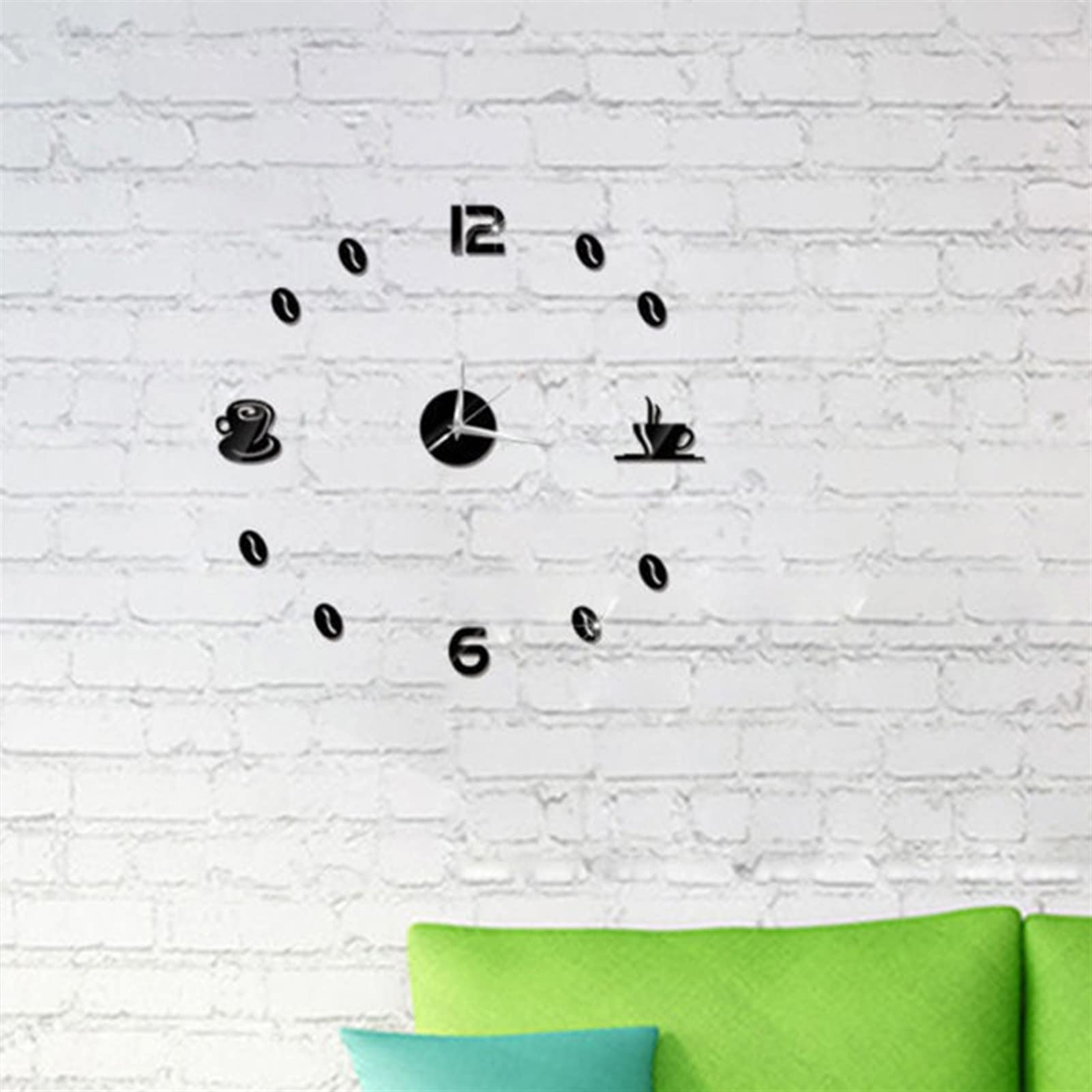 3D Self-Adhesive Wall Clock - Modern Analog Silent Kitchen Clock with Mirror & Coffee Cup Design - DIY Acrylic Home Decor for Living Room, Bedroom, Office - Perfect for Home, Cafe, and Office Decoration