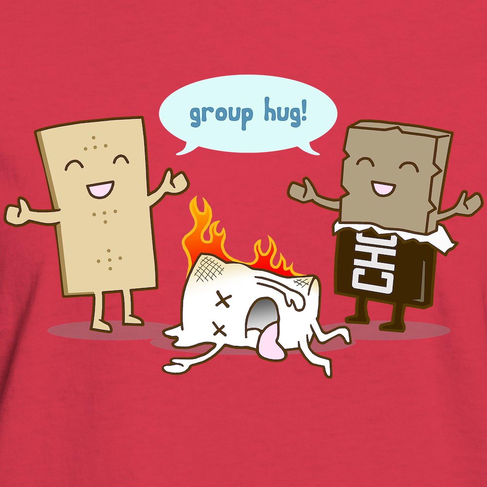 Flaming Marshmallow Group Hug! Women's Cotton Dark T-Shirt - Funny Graphic Tee for Casual Wear, Parties & Gifts