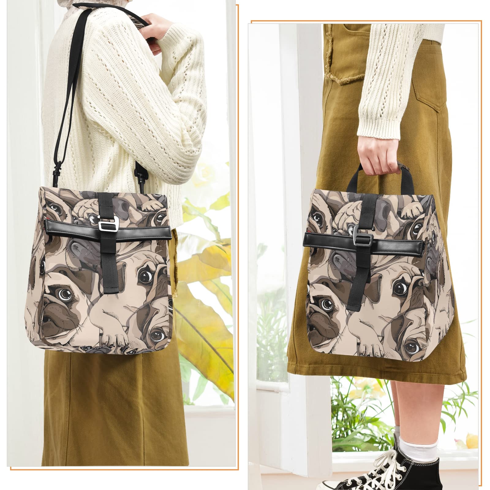 Portrait Pugs Insulated Lunch Bag for Women & Men - Leakproof Foldable Cooler Tote with Adjustable Shoulder Strap - Perfect for Beach, Camping, Hiking, Work & School Lunch Storage