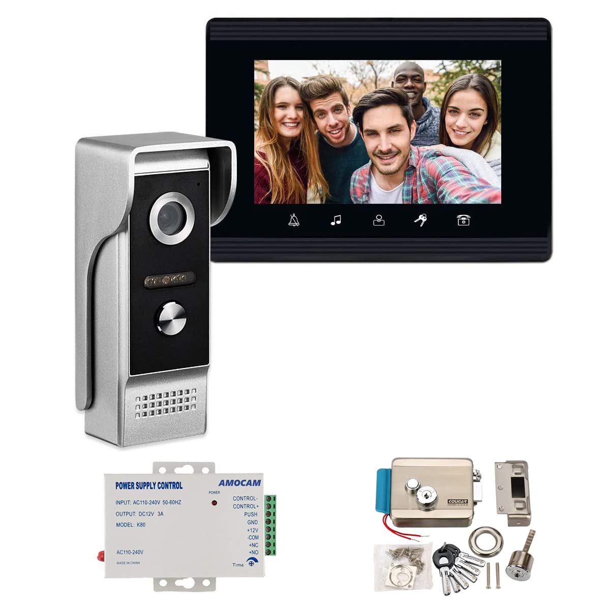 AMOCAM Video Doorbell Intercom System with Outdoor Camera, Indoor Monitor & Smart Lock - Wireless Security for Home, Villa, Apartment - Perfect for Front Door Monitoring & Smart Access Control