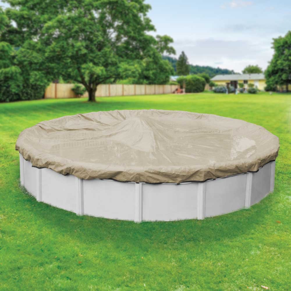 Pool Mate 3128-4-PM 20-Year Durable Round Above Ground Winter Pool Cover - 28 Foot Tan - Heavy Duty Protection for Inground & Above Ground Pools During Cold Season