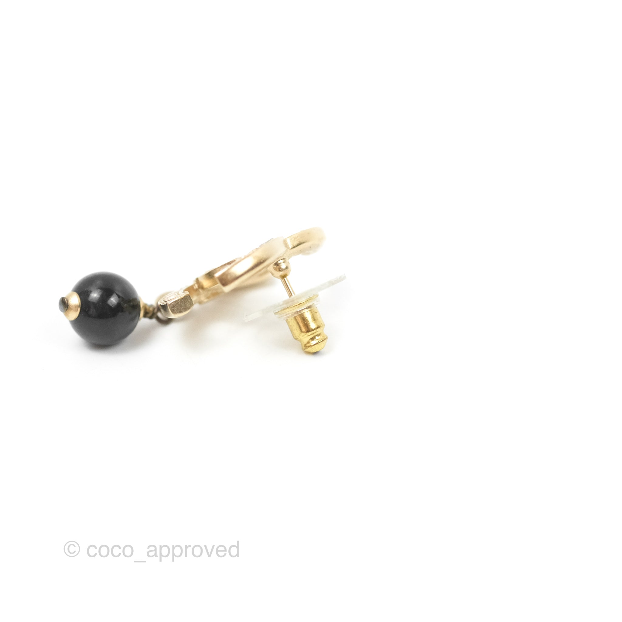 Chanel Champagne Crystal CC Black Bead Drop Earrings Gold Tone 21S - Luxury Fashion Jewelry for Women, Perfect for Parties, Weddings & Special Occasions