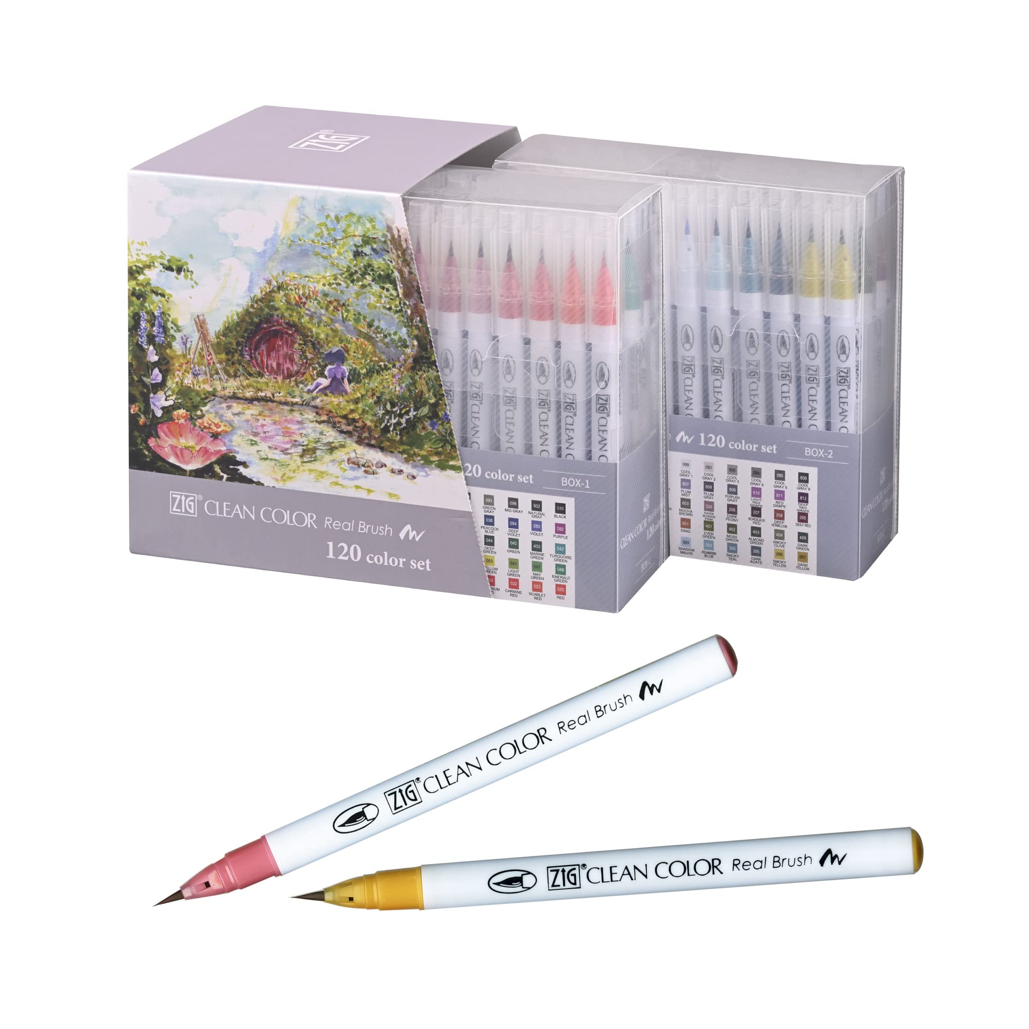 Kuretake Zig Clean Color Real Brush 120 Colors Set - Professional Brush Tip Marker Pens for Artists, Coloring, Drawing, Calligraphy & Lettering | Premium Japanese Art Supplies for Sketching, Illustration & Hand Lettering Projects