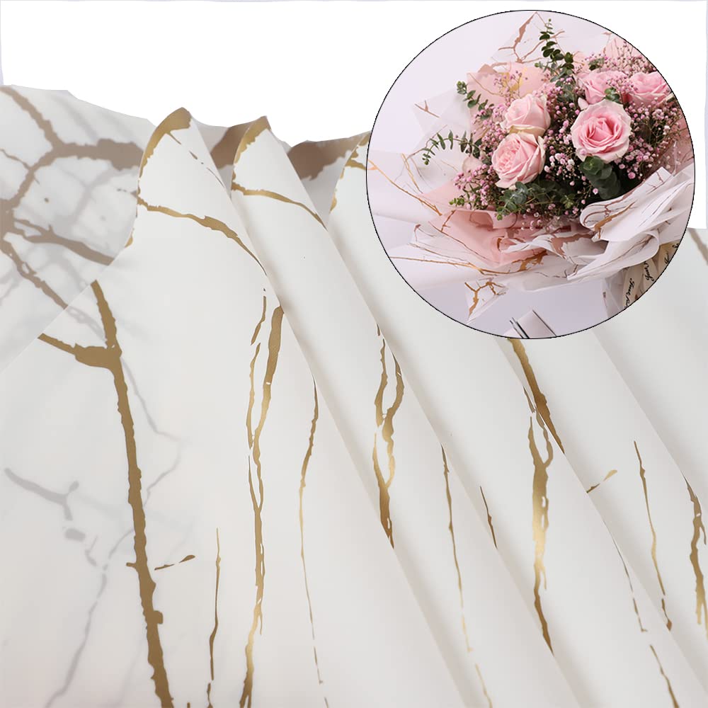 20 Sheets Waterproof Floral Wrapping Paper - Marble Design Bouquet Gift Wrap for Mother's Day, Birthday, Wedding | Perfect for Florist Packaging, Holiday Decorations & DIY Flower Arrangements