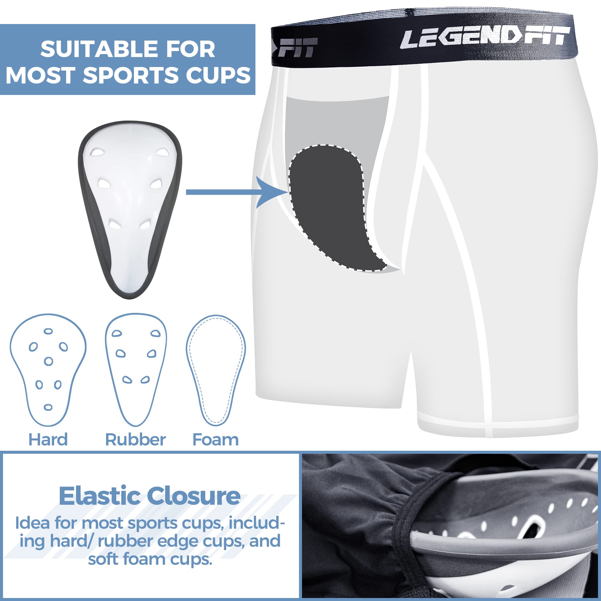 Youth Boys Baseball Compression Underwear with Cup Pocket (No Cup Included) - 2 Pack Athletic Protective Shorts for Baseball, Football & Sports Training